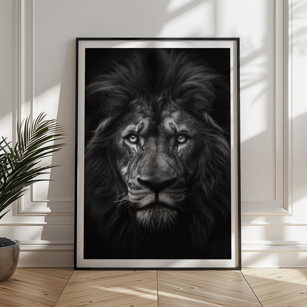 Majestic Lion Art Print: Black and White Wildlife Poster