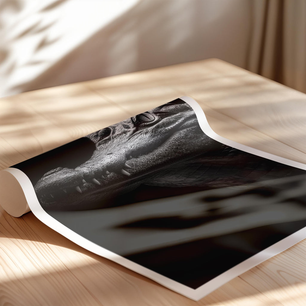 Monochrome Crocodile Print: Powerful Black and White Wildlife Wall Art