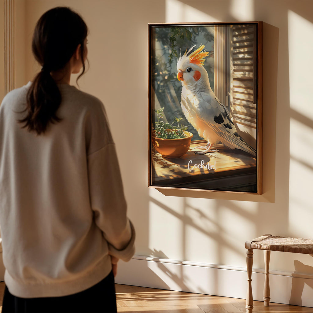 Framed Cockatiel Print: Modern Avian Wall Art