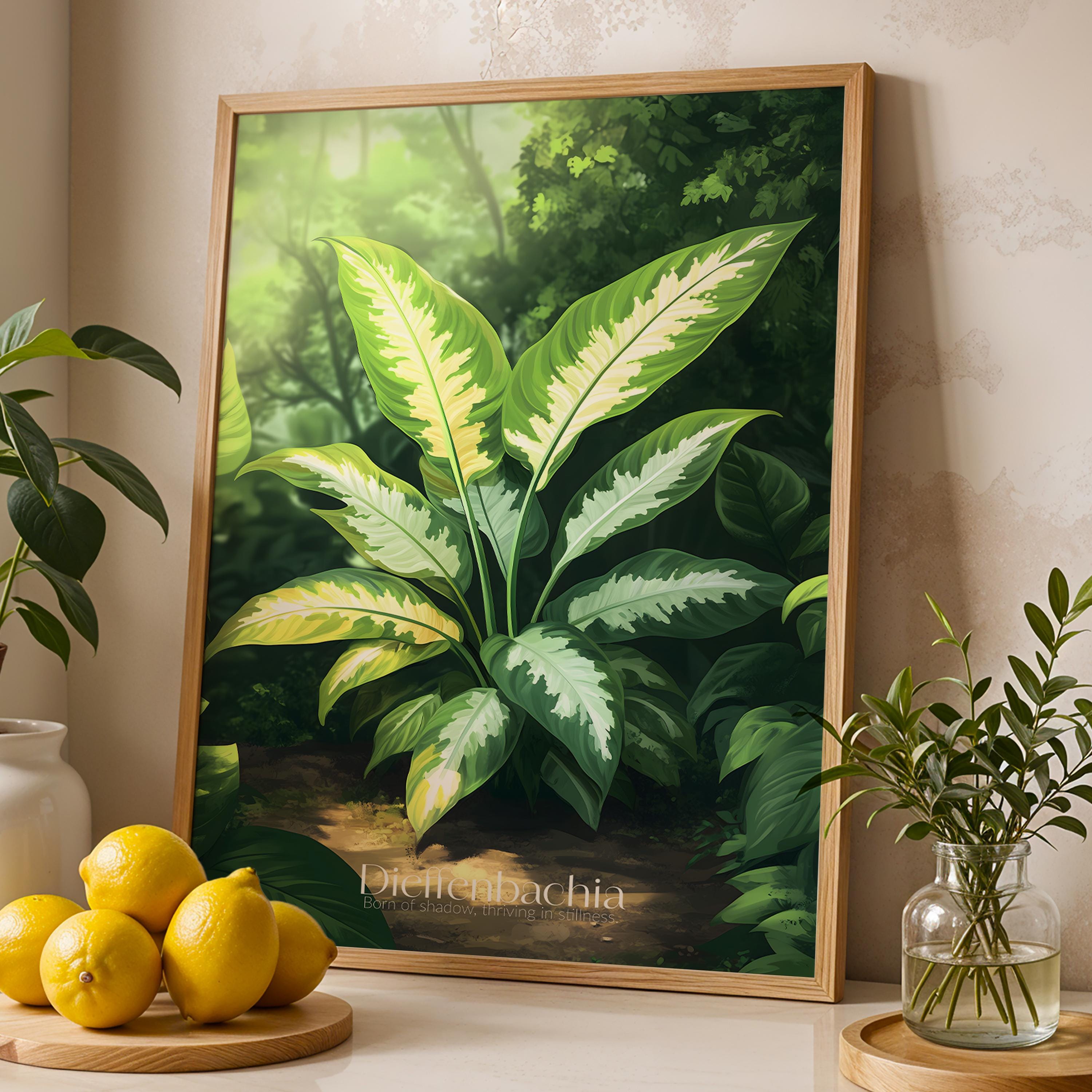 Dieffenbachia Plant Print: Tropical Green Leaf Botanical Illustration