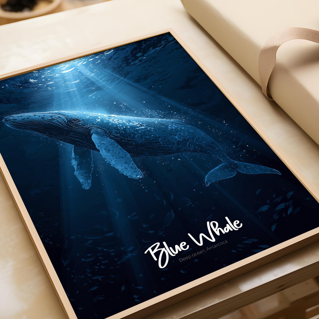 Blue Whale Framed Poster: Ocean Nursery Wall Art
