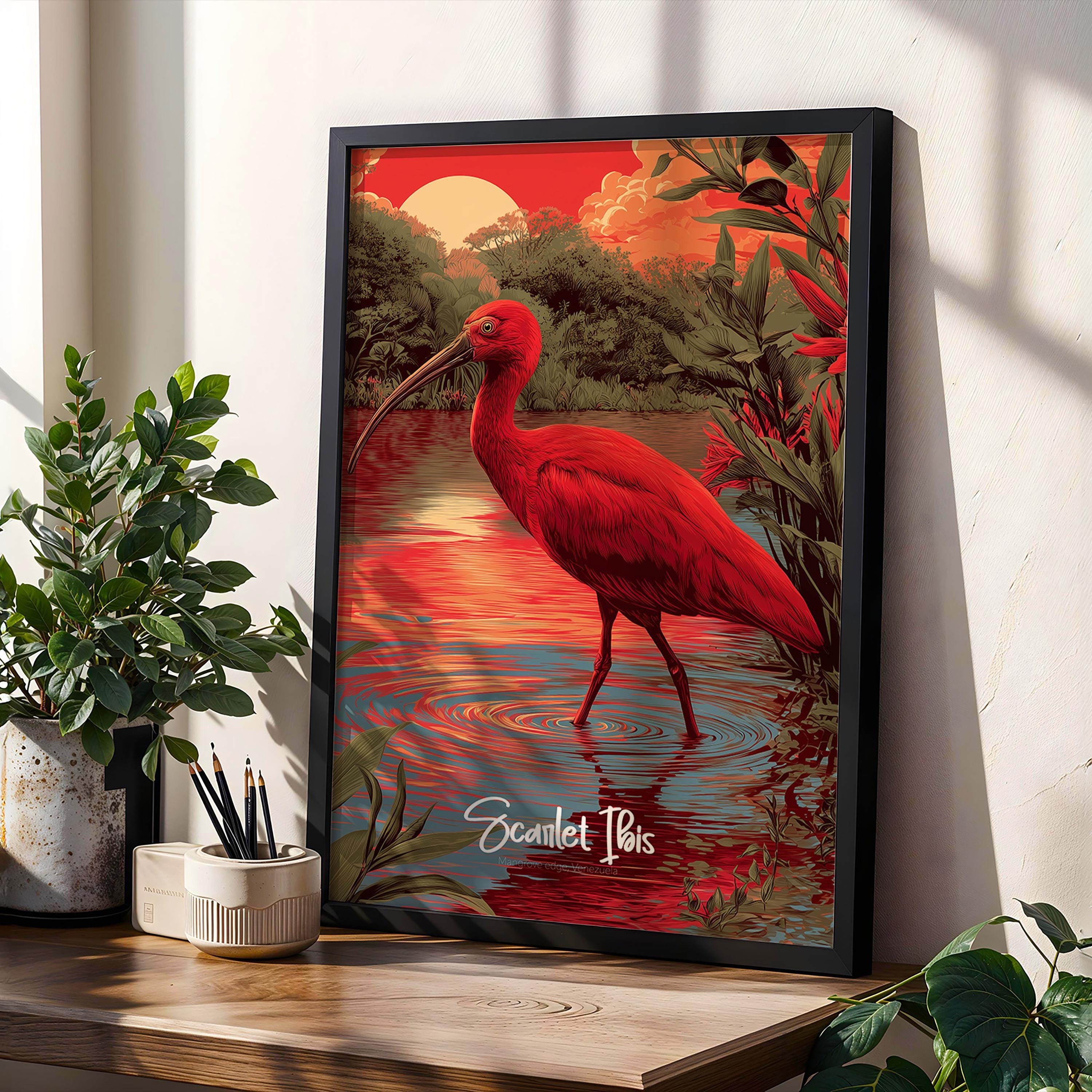 Scarlet Ibis Framed Poster: Tropical Bird Wall Art, Kids Nursery Decor