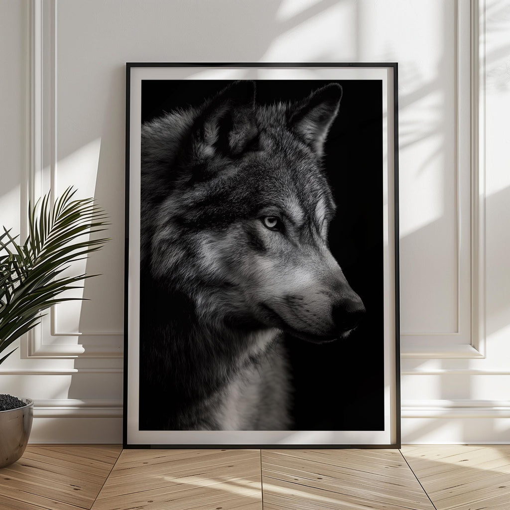 Black and White Wolf Print: Majestic Wildlife Poster