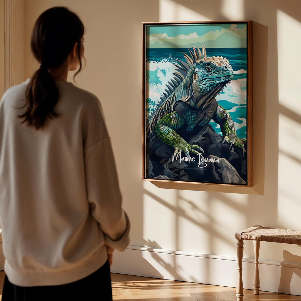 Marine Iguana Art Print: Galapagos Island Wildlife Illustration