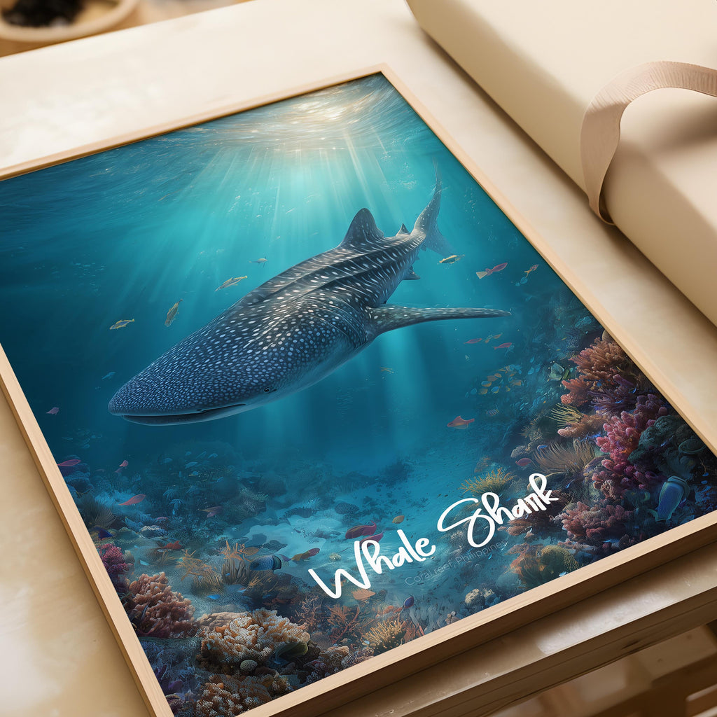 Whale Shark Framed Poster: Ocean Nursery Decor, Marine Wildlife Art
