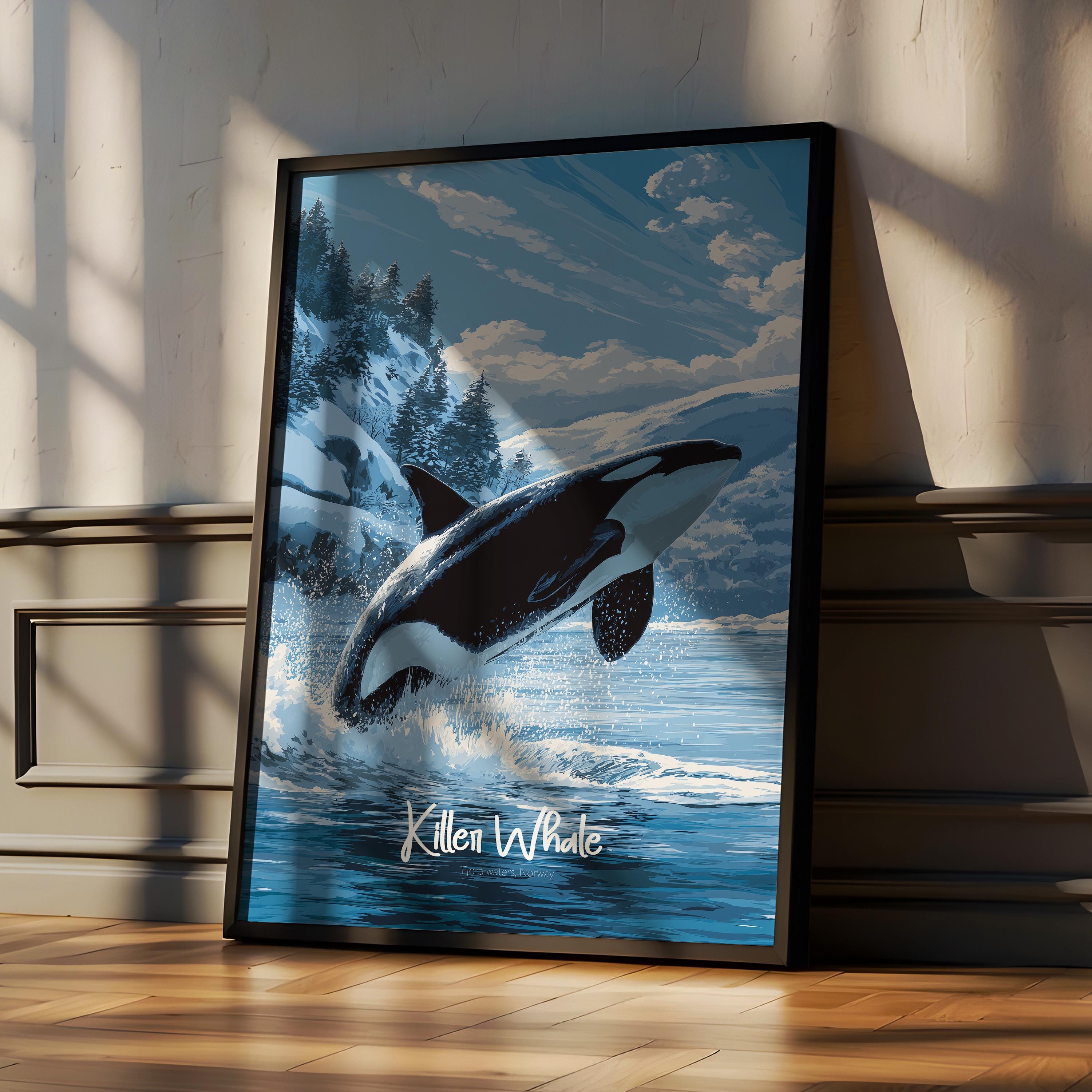 Killer Whale Wall Art Framed Poster – Orca Ocean Decor for Kids Room or Nursery, Marine Wildlife Print, Nature-Inspired Gift