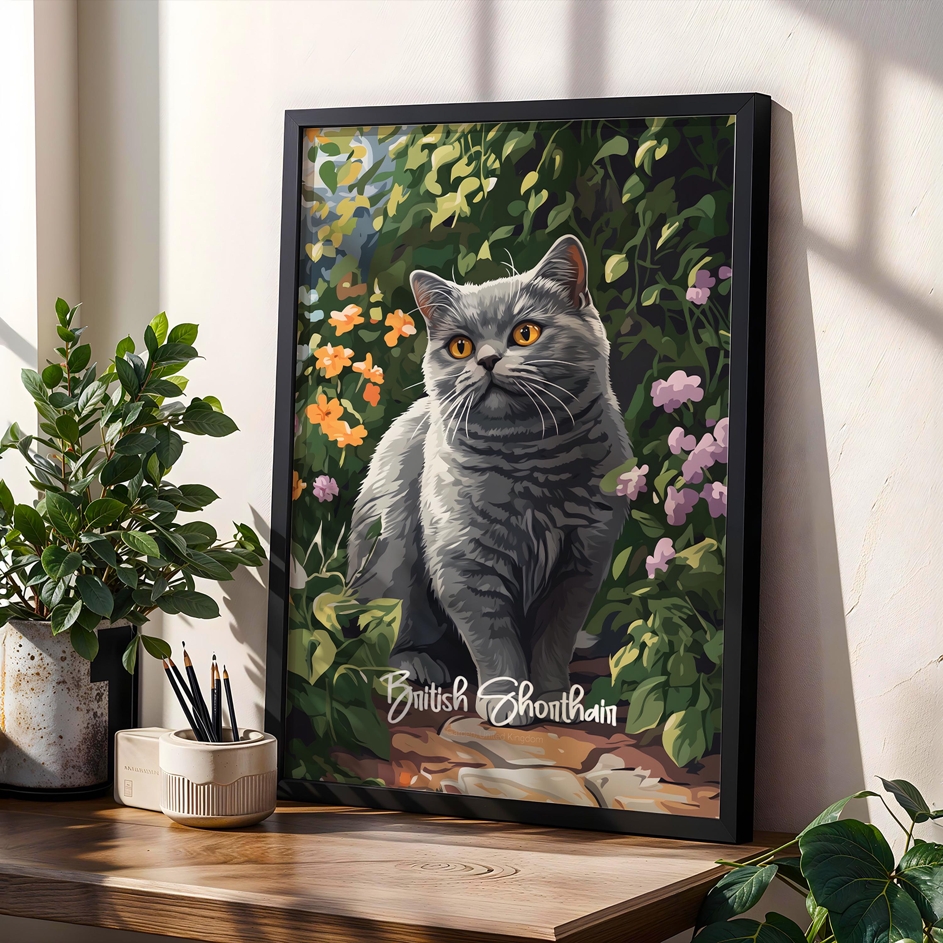 British Shorthair Cat Framed Poster: Modern Home Decor Art