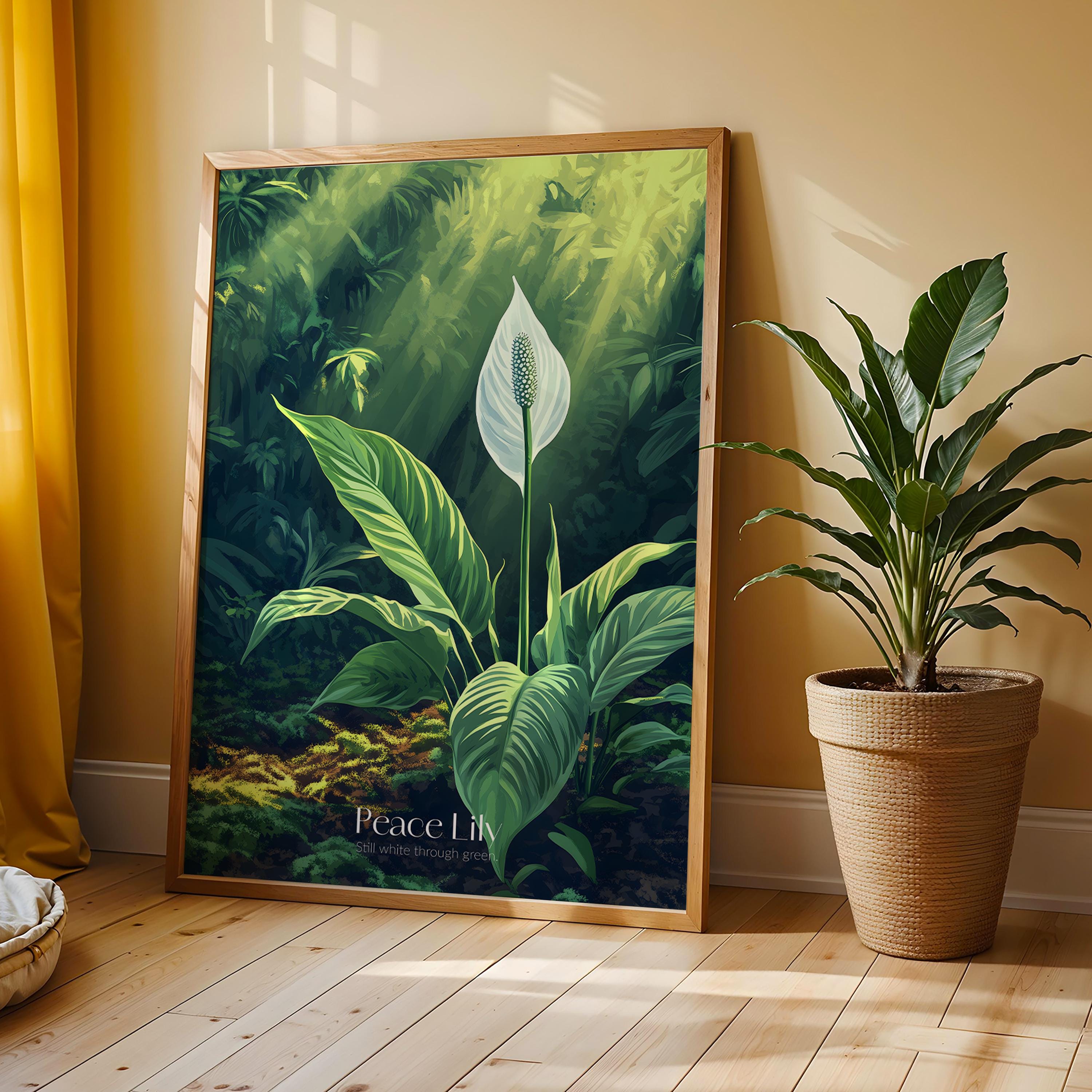 Peace Lily Botanical Print: Minimalist Plant Greenery Wall Art