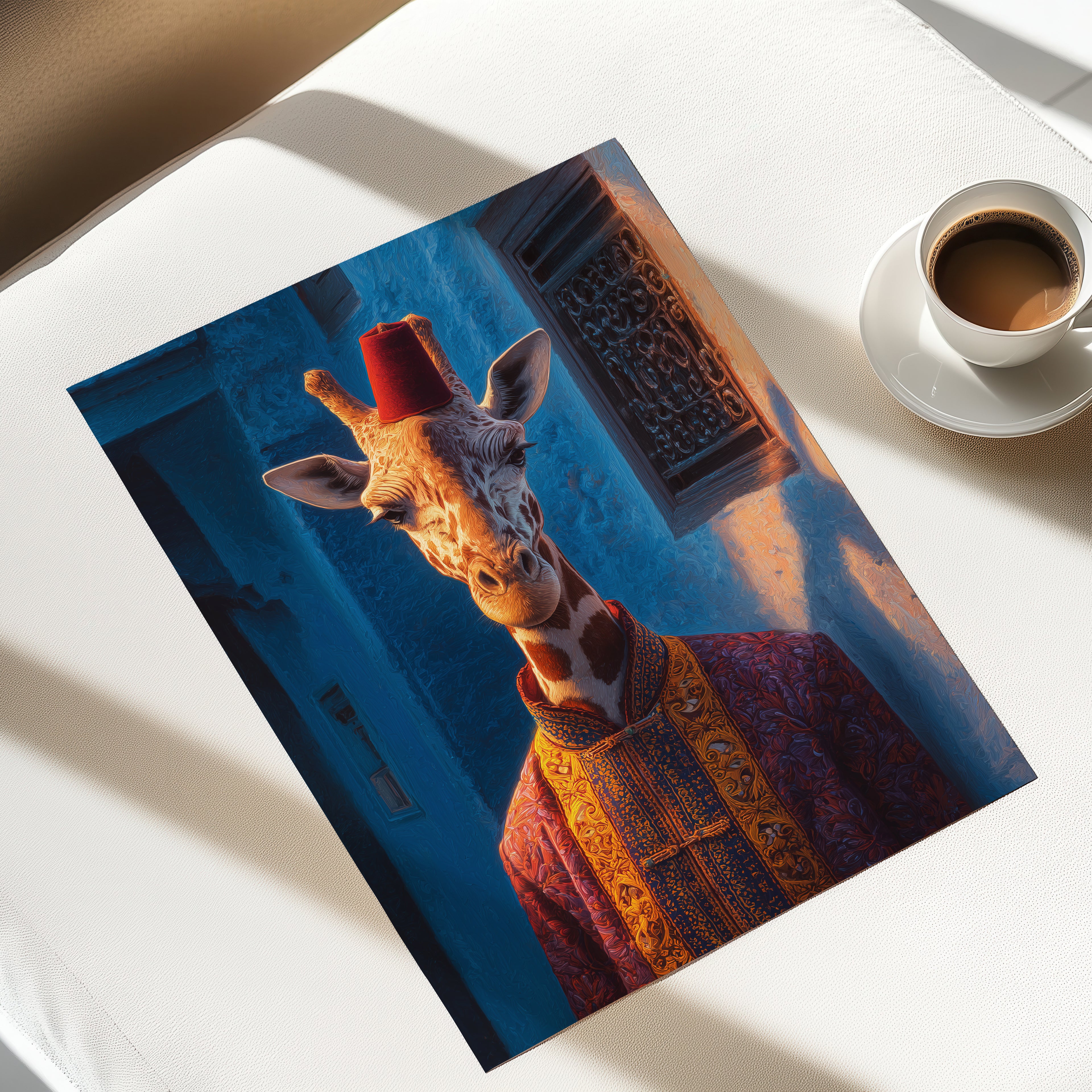 Elegant Giraffe Poster – Moroccan Animal Art Print, Royal Wildlife Wall Decor, Fantasy Safari Portrait