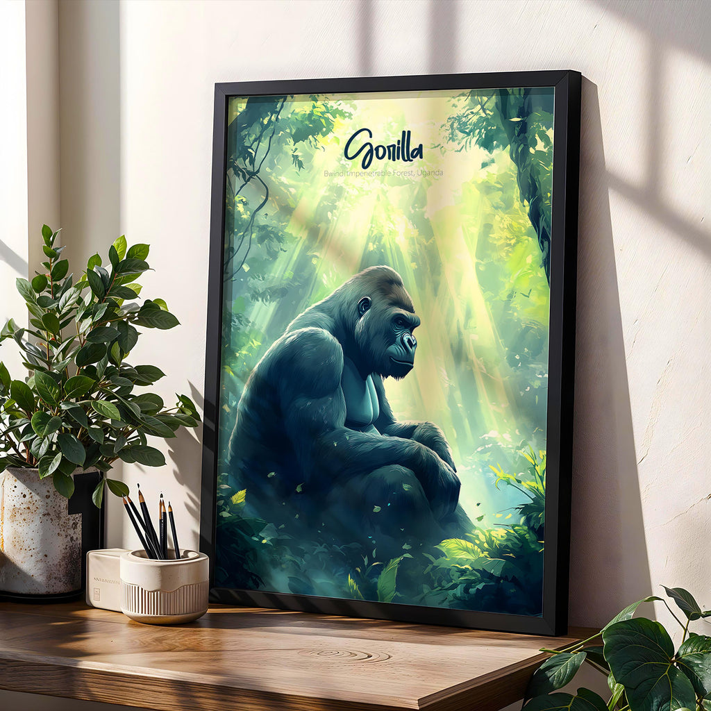 Gorilla Art Print: Modern Wildlife Poster, Jungle Home Decor