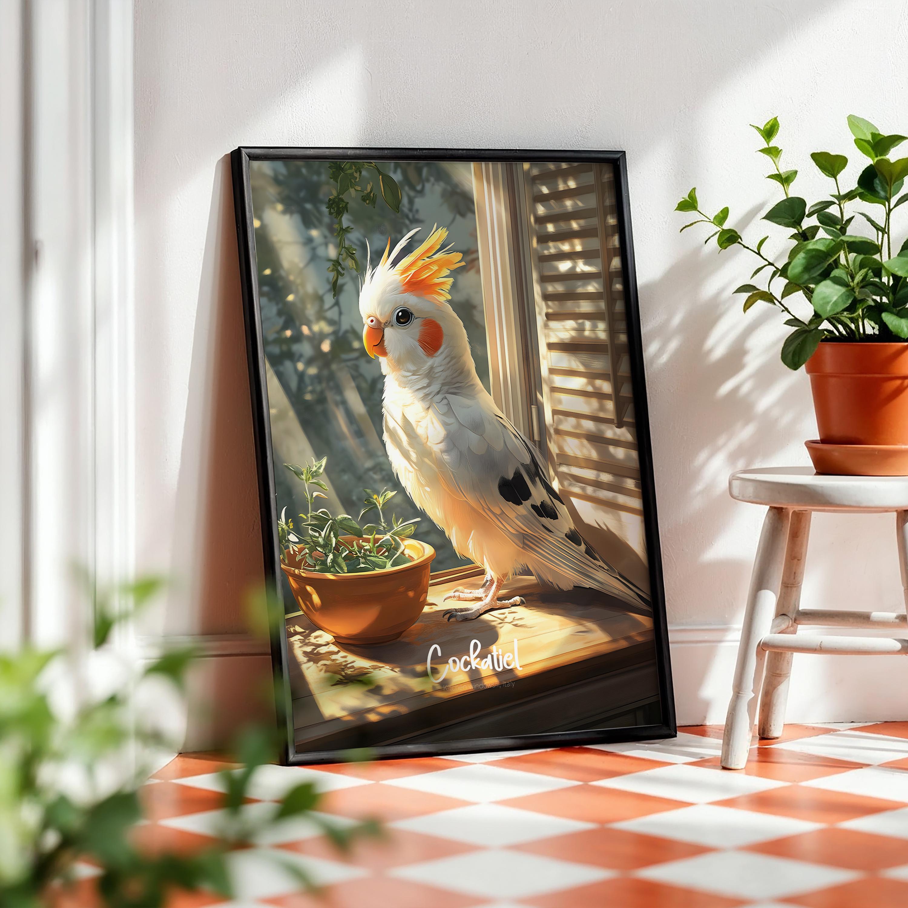 Framed Cockatiel Print: Modern Avian Wall Art