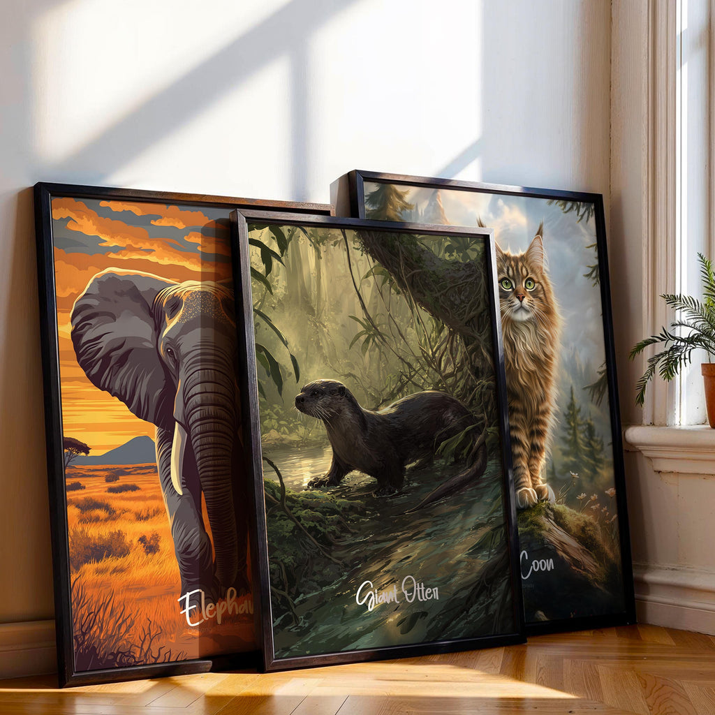 Giant Otter Framed Poster: Playful Wildlife Art for Kids Nursery