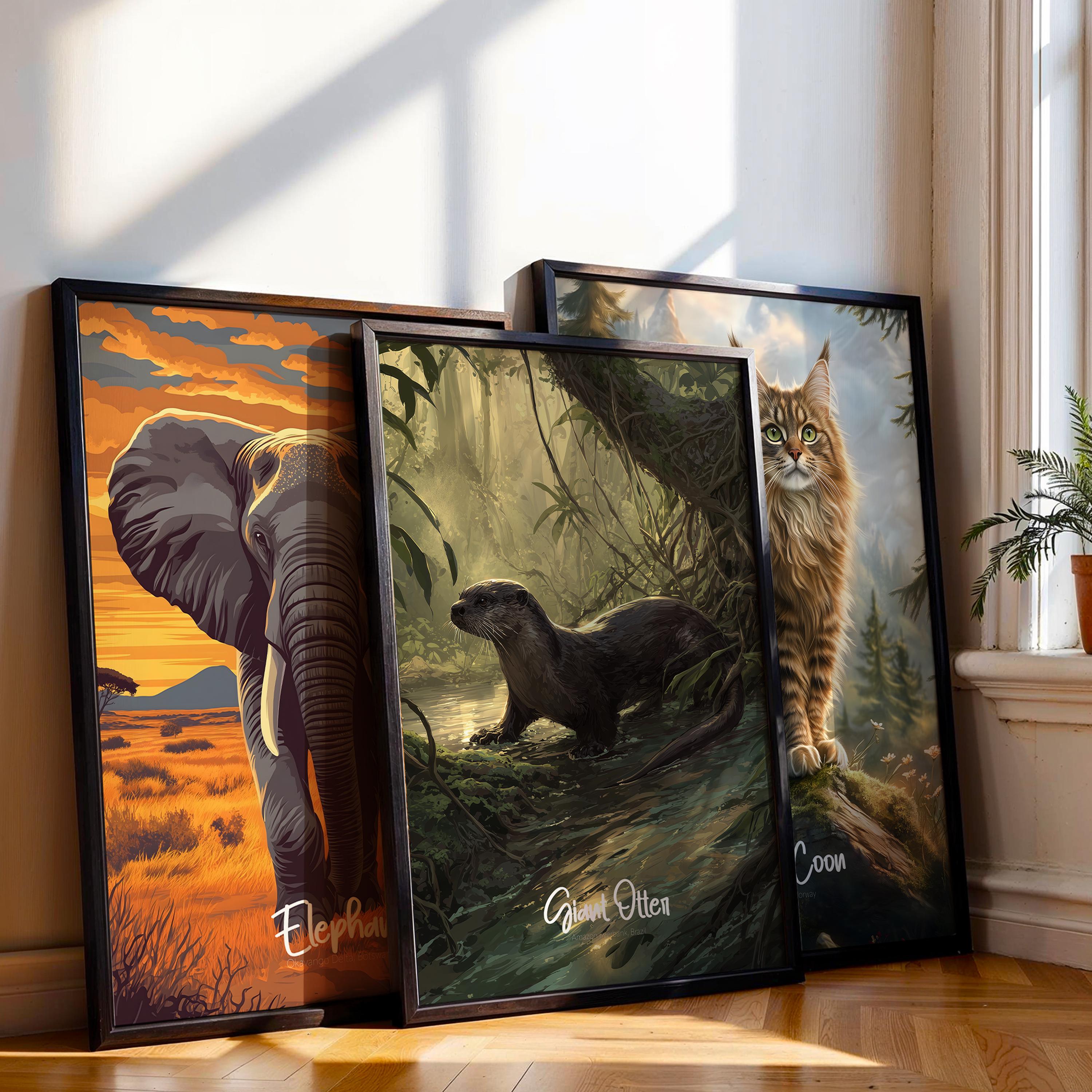 Giant Otter Framed Poster: Playful Wildlife Art for Kids Nursery