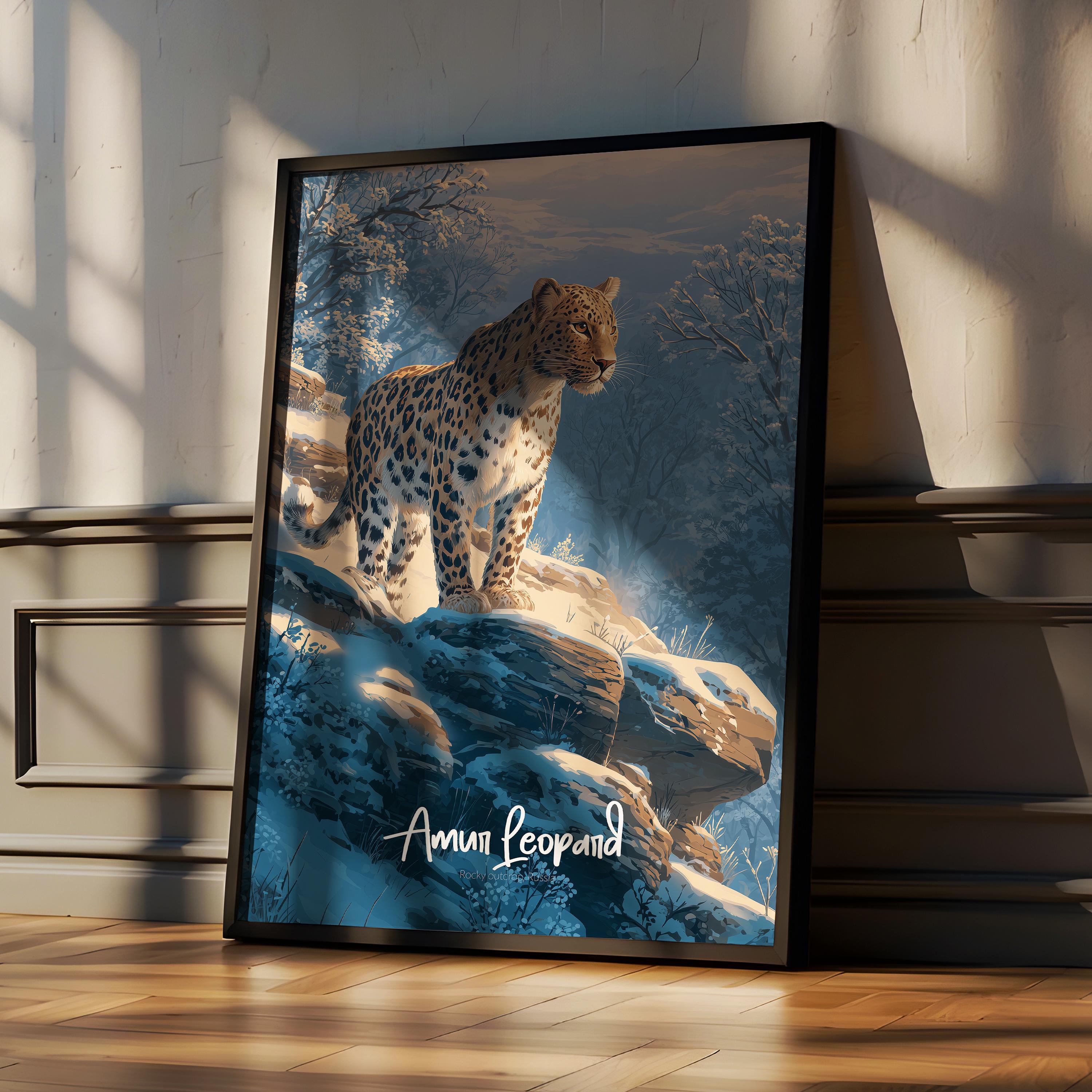 Amur Leopard Framed Poster: Endangered Wildlife Art for Nursery