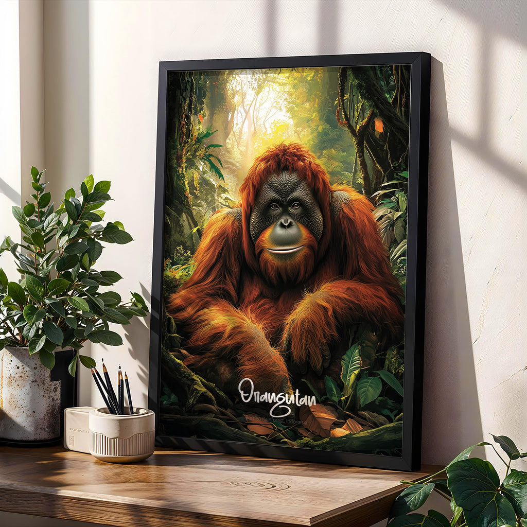 Orangutan Wall Art – Thoughtful Jungle Portrait, Nature-Inspired Decor, Gift for Wildlife Lovers