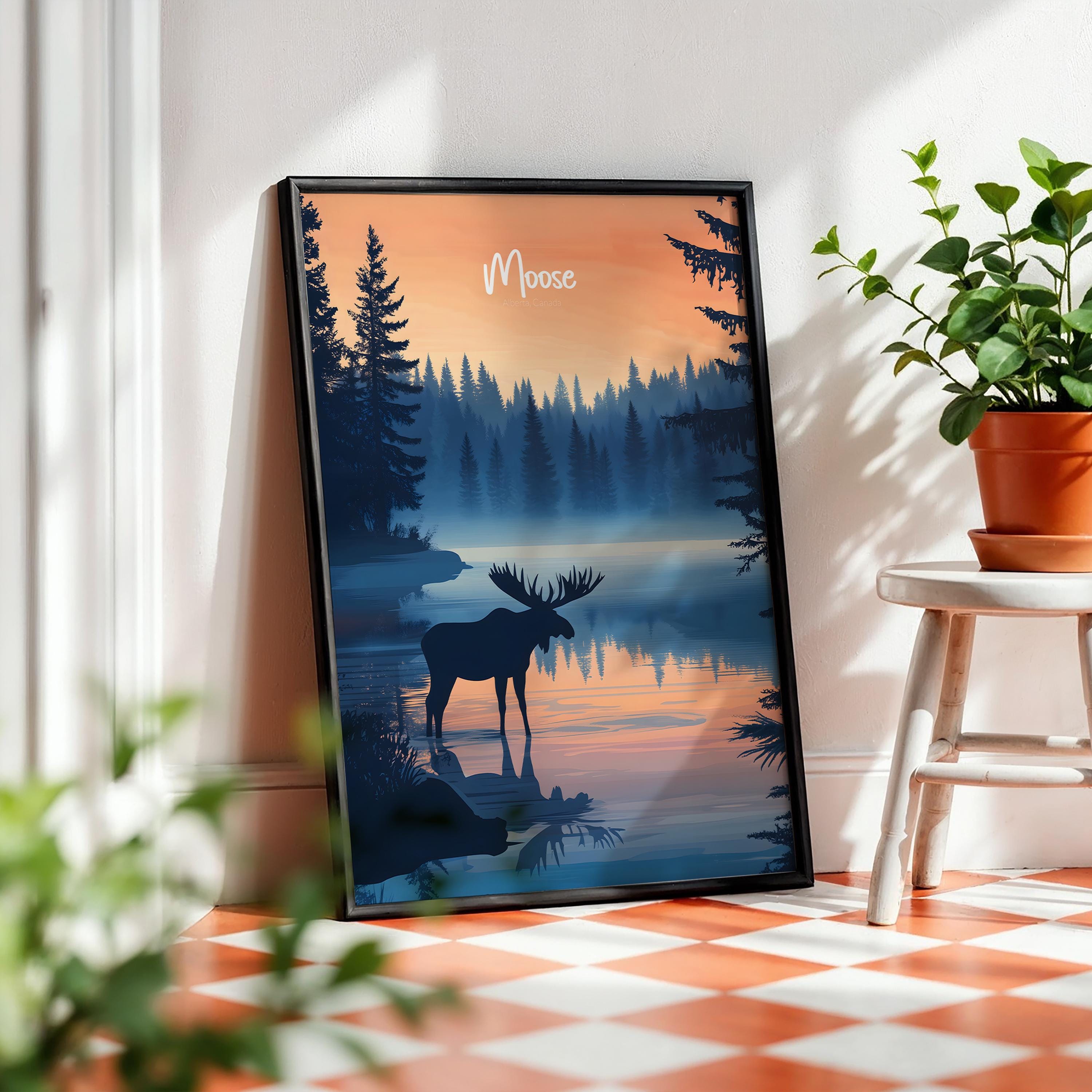 Rustic Moose Wall Art Print: Cabin Decor, Wildlife Poster