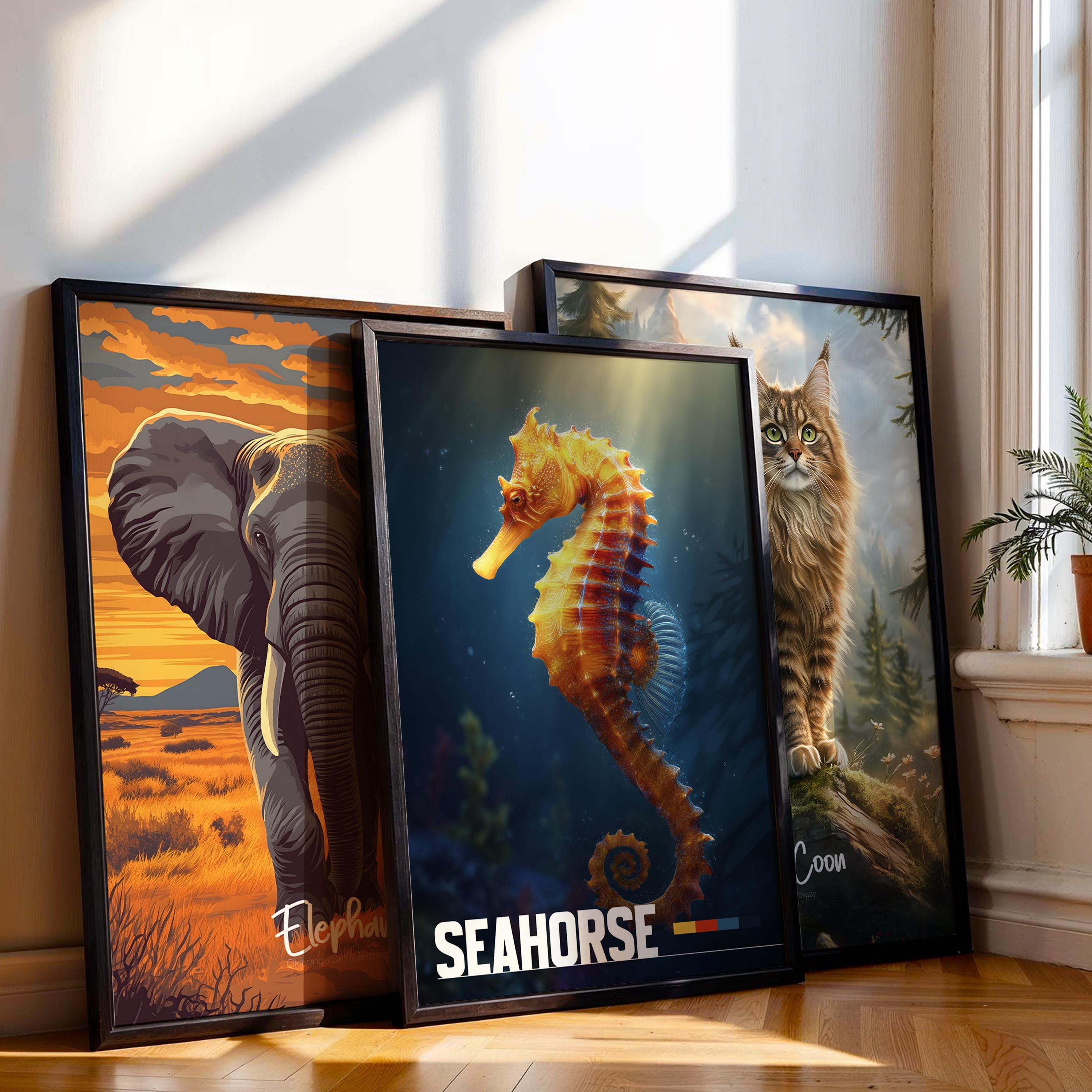 Seahorse Framed Poster: Ocean Animal Wall Art for Nursery or Kids Room