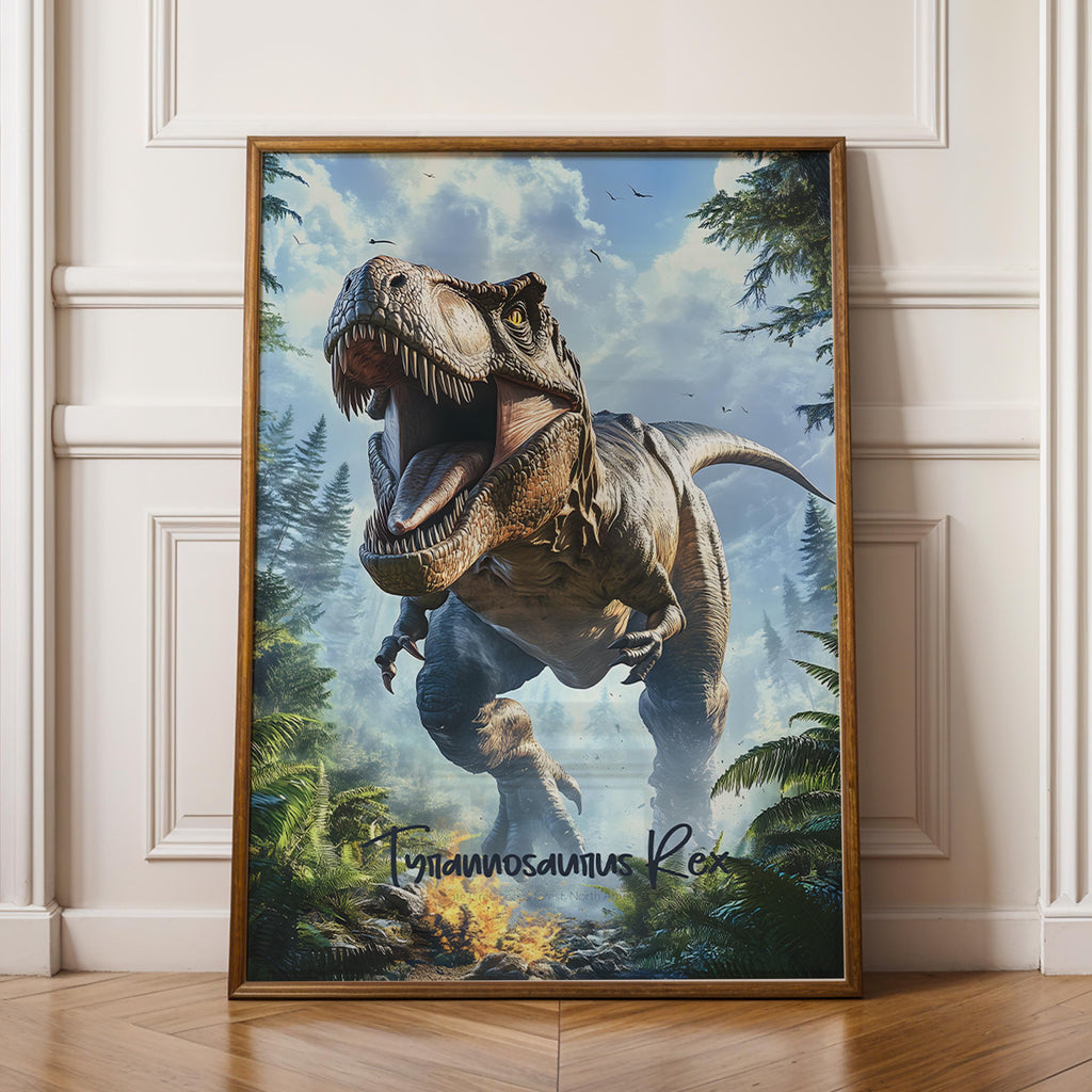 Tyrannosaurus Rex Framed Poster: Jurassic Kids Room Wall Art