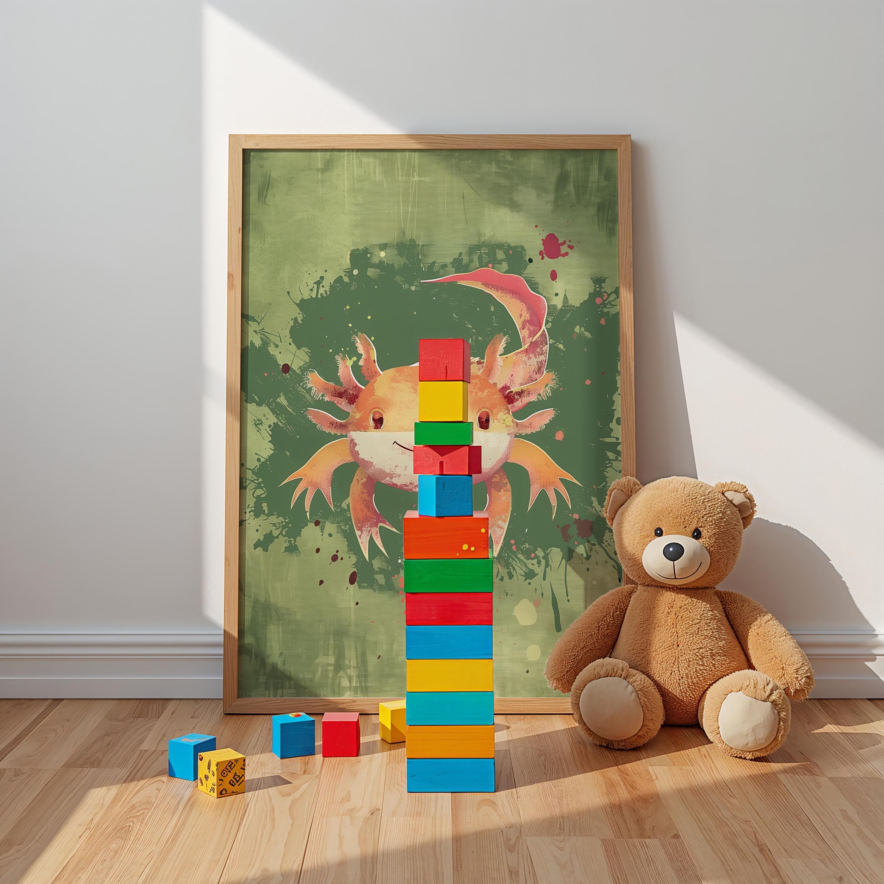 Axolotl Nursery Wall Art – Aquatic Animal Print for Kids