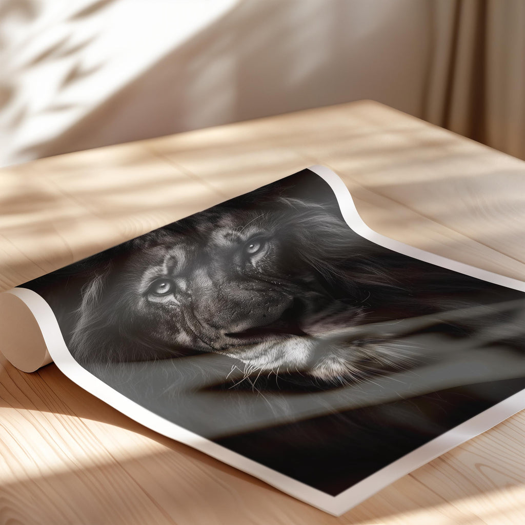 Majestic Lion Art Print: Black and White Wildlife Poster