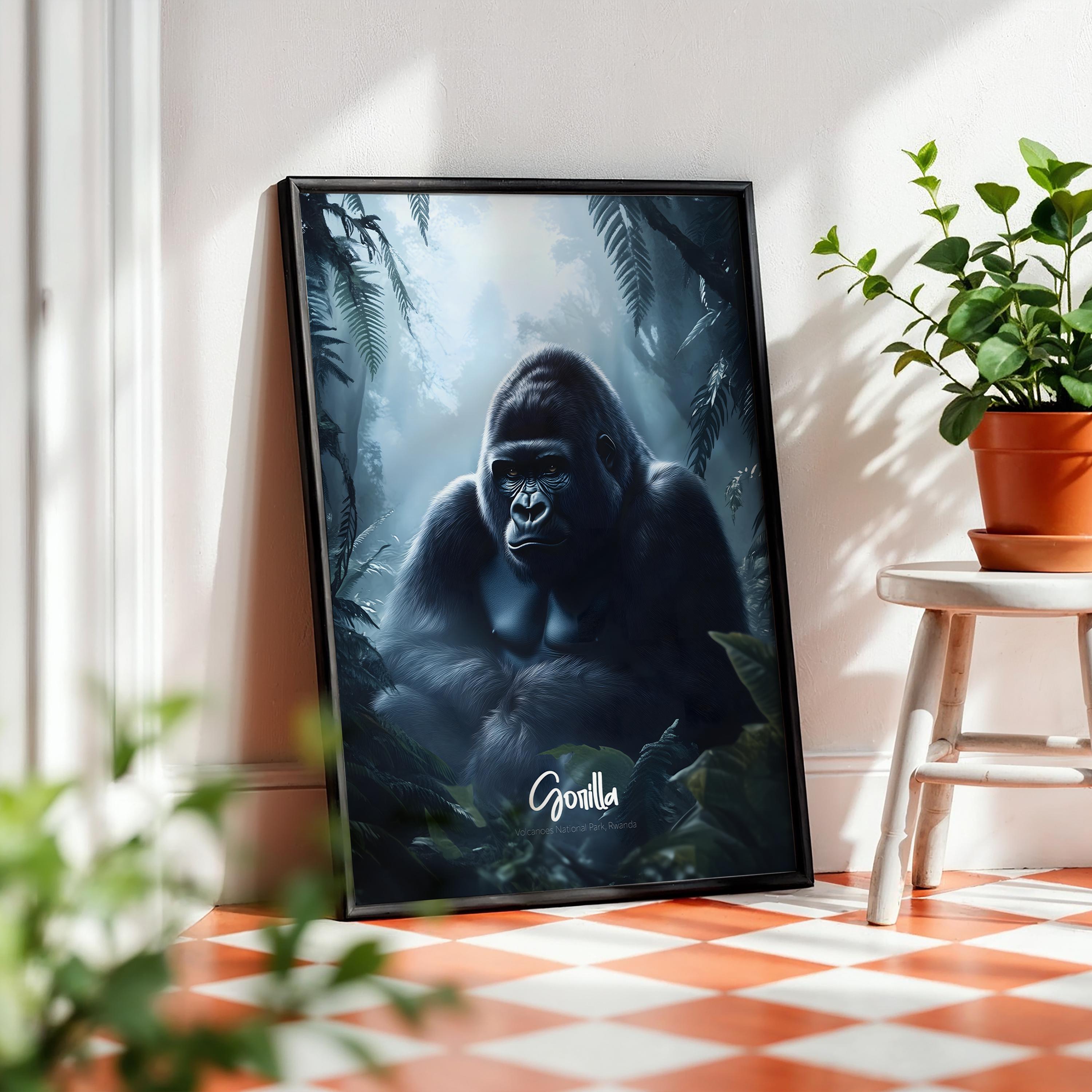 Framed Gorilla Art Print: Safari Jungle Animal Wall Decor
