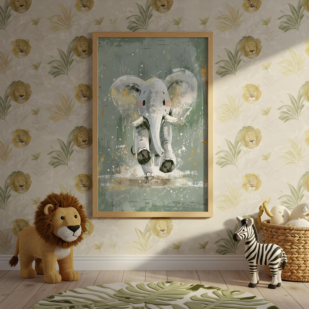 Elephant Nursery Wall Art – Safari Animal Print for Kids