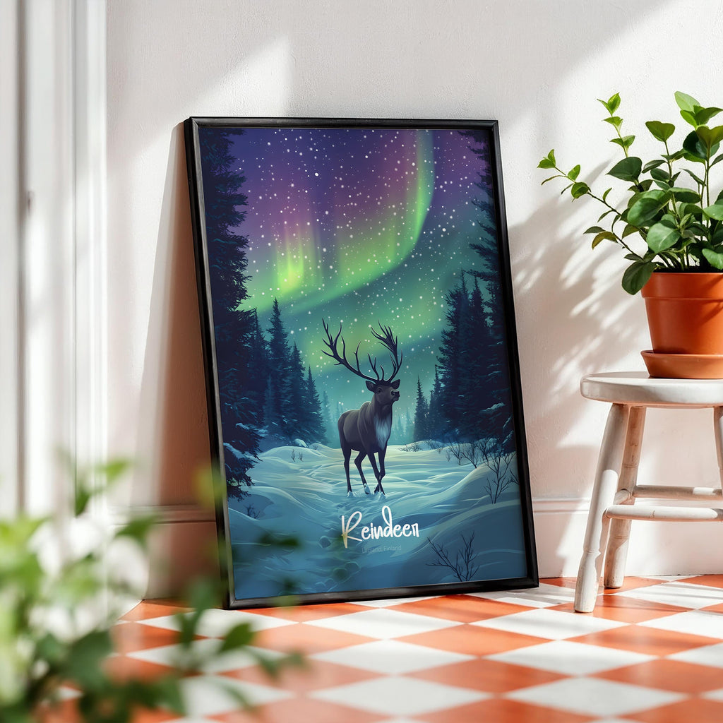 Rustic Reindeer Christmas Print: Nordic Holiday Wall Art