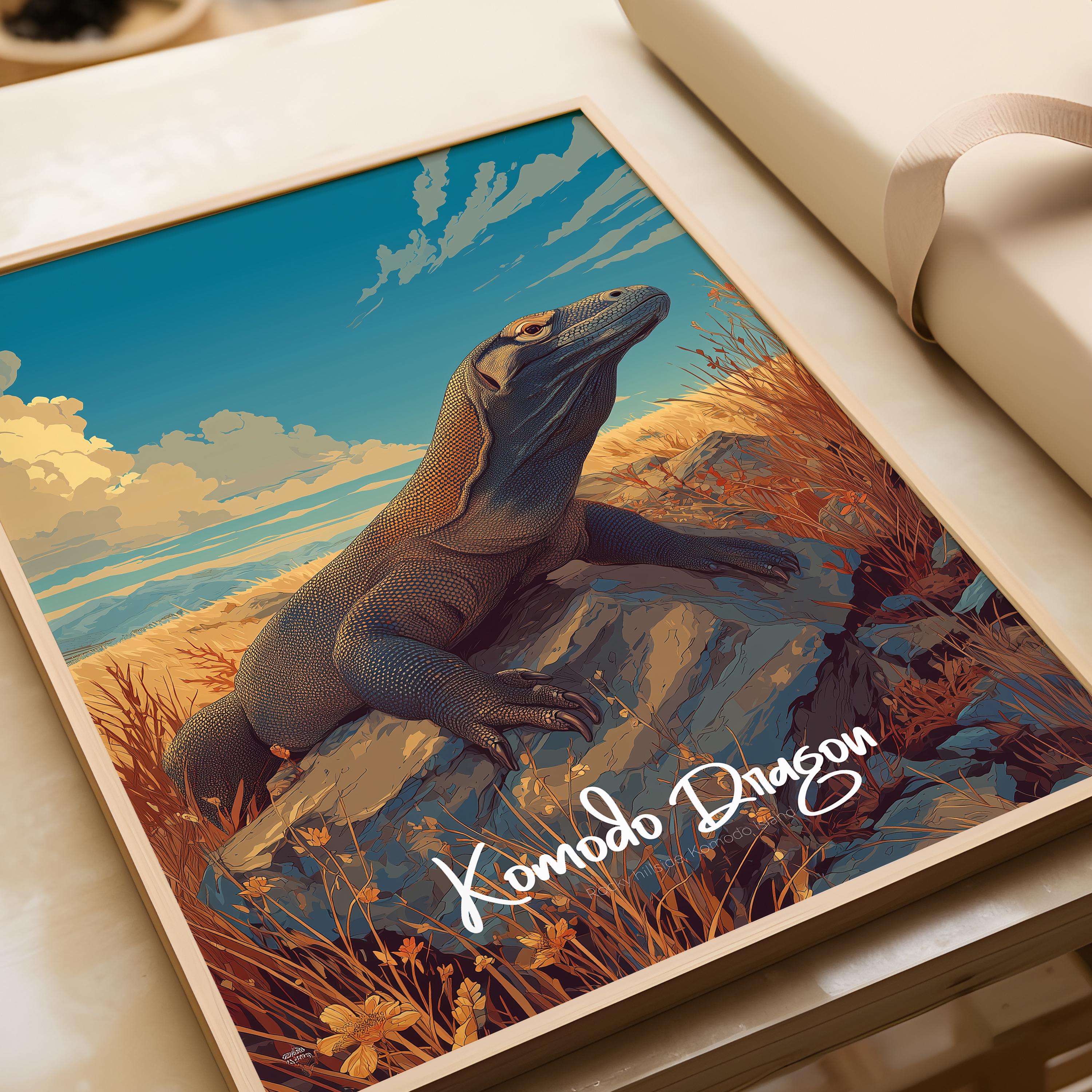 Komodo Dragon Framed Poster: Reptile Jungle Nursery Wall Art
