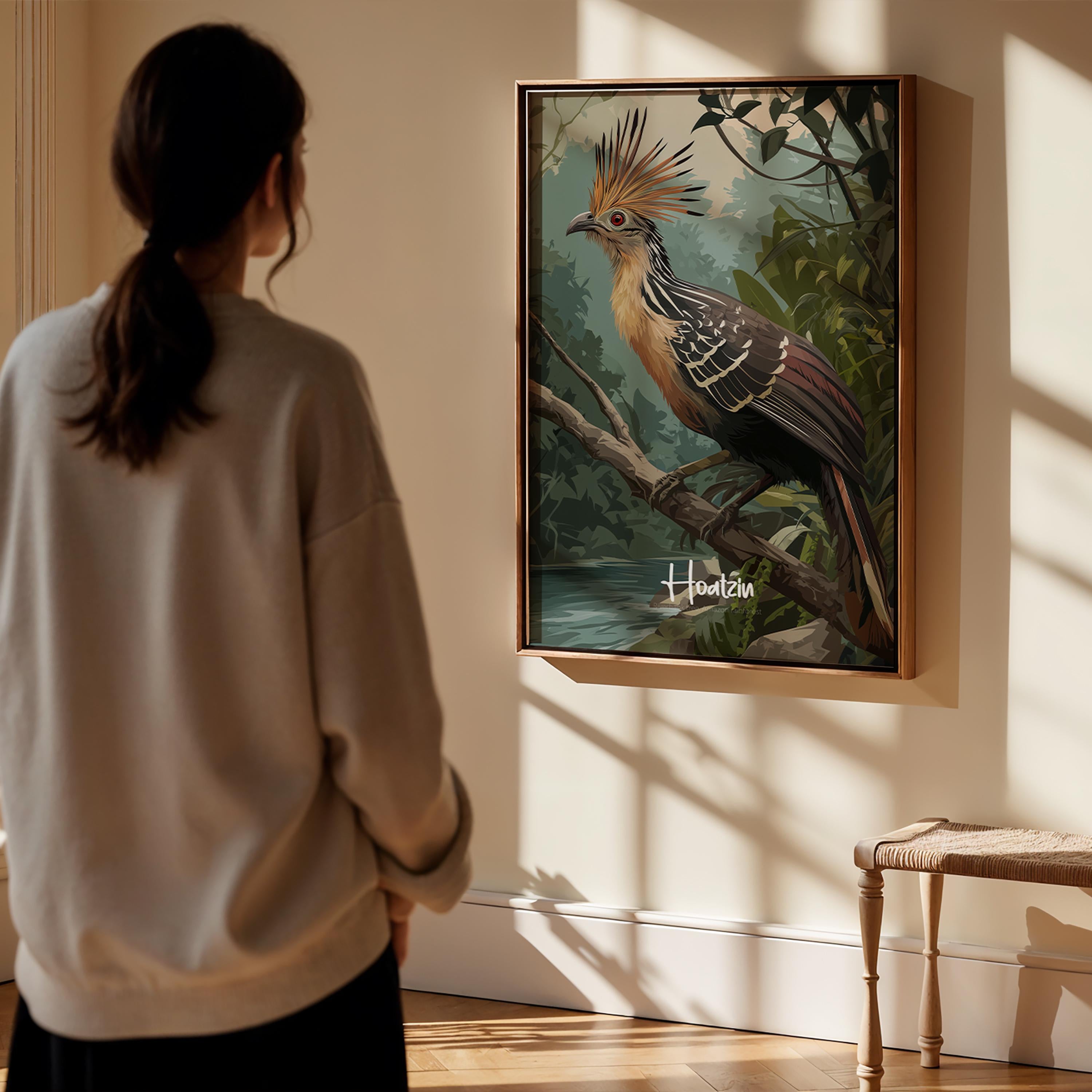 Hoatzin Framed Poster: Exotic Bird Print for Nursery or Kids Room