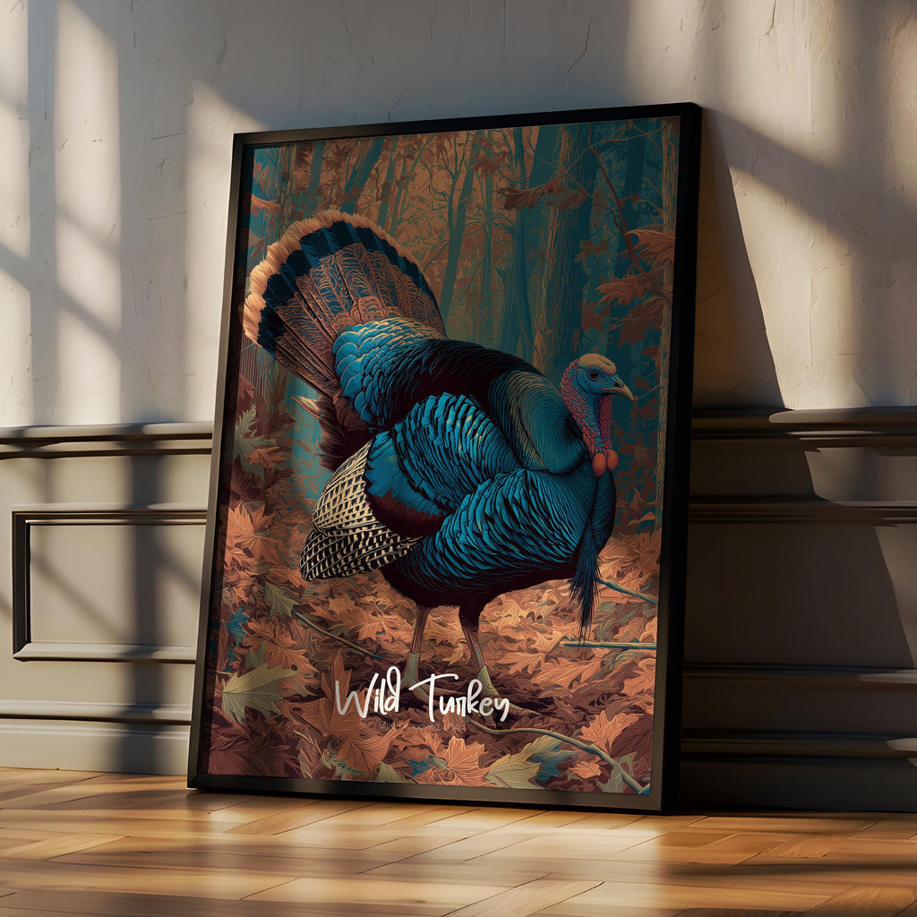 Wild Turkey Framed Poster: Woodland Nursery Decor, Forest Bird Art