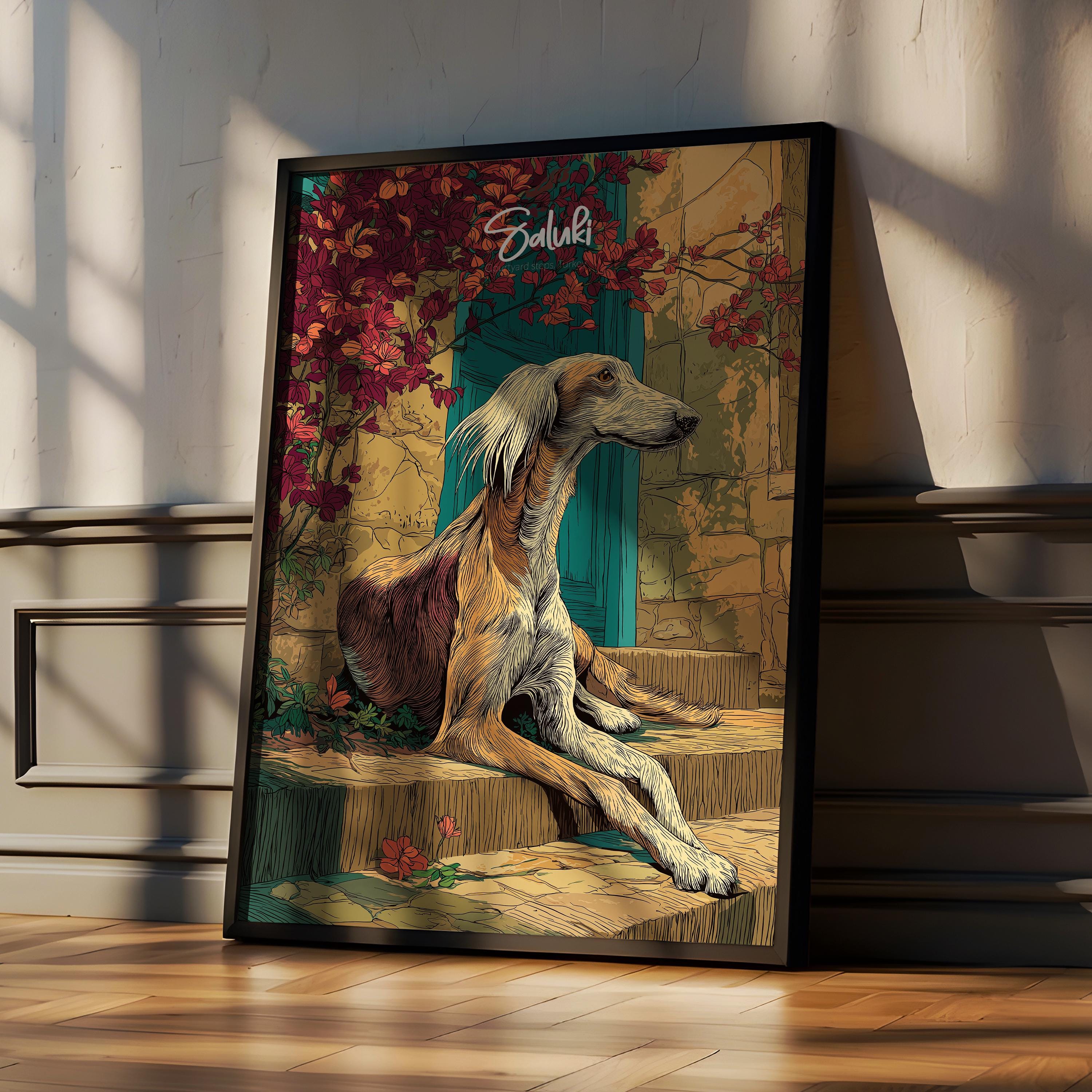 Saluki Dog Art Print: Elegant Sighthound Poster, Desert Decor