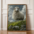 Framed Sheep Art Print: Rustic Farmhouse Animal Poster
