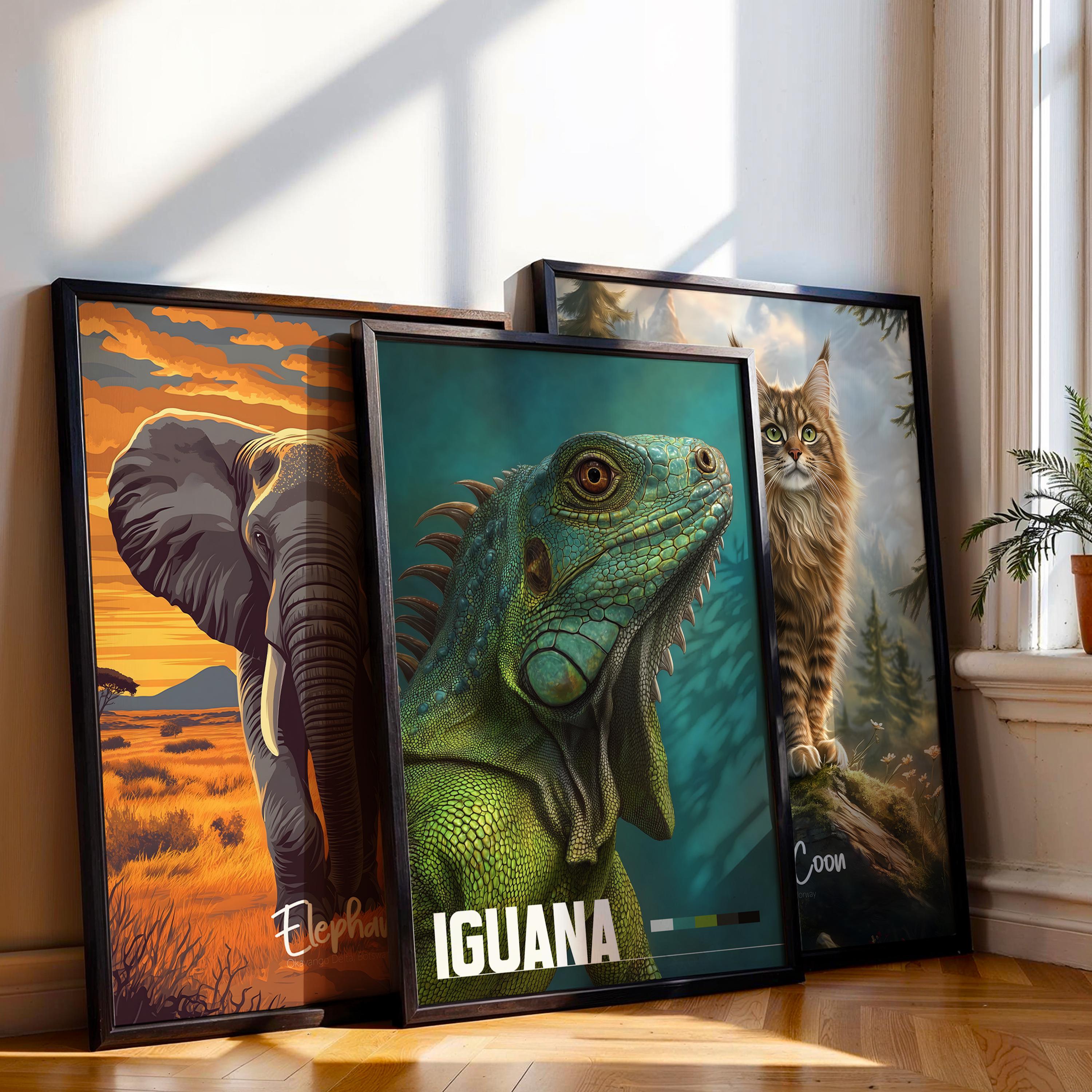 Iguana Framed Poster: Reptile Wall Art for Nursery or Kids Room
