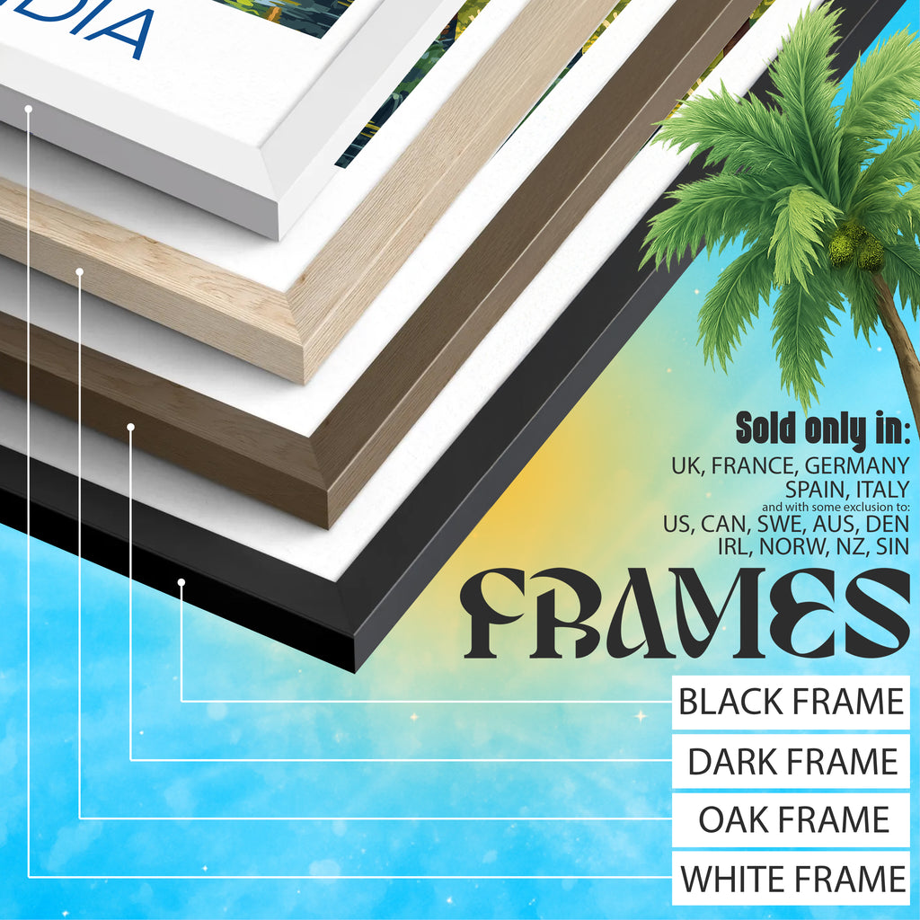 India Travel Poster: Kerala Backwaters Tropical Illustration Art