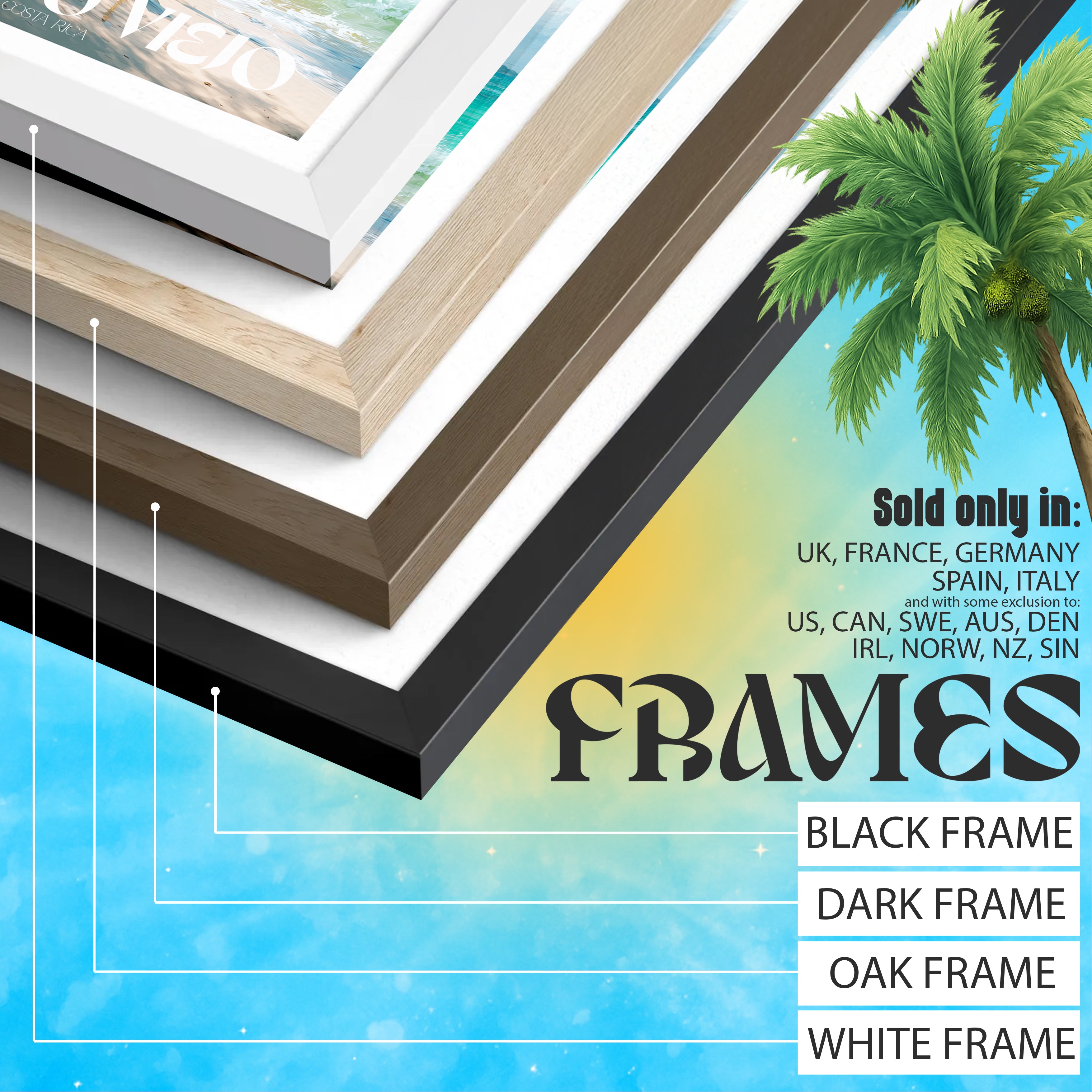 Costa Rica Travel Poster – Puerto Viejo Beach Print, Tropical Caribbean Wall Art, Coastal Decor