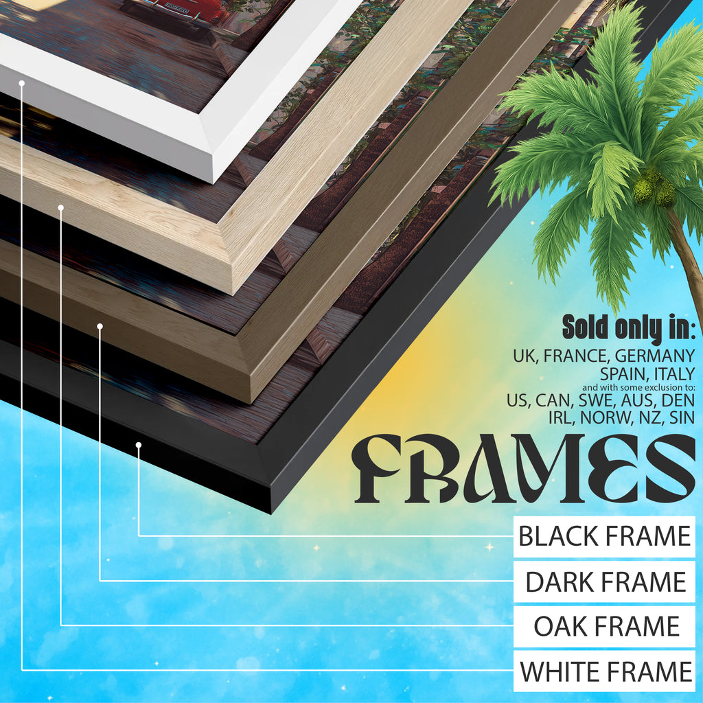 Various frame options for Havana poster including black, dark, oak, and white frames.