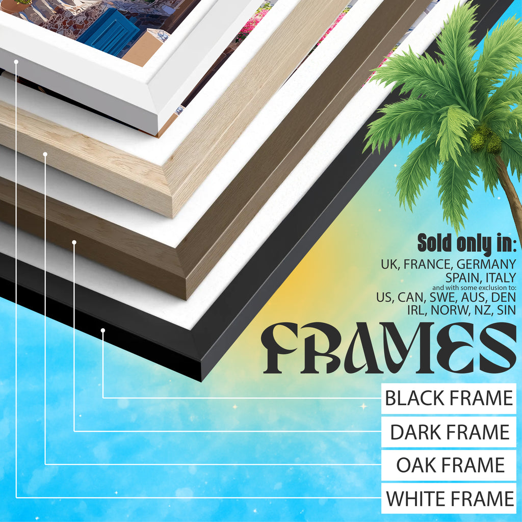 Greece Travel Poster – Santorini Island Wall Art Print, Cycladic Architecture, Coastal Decor