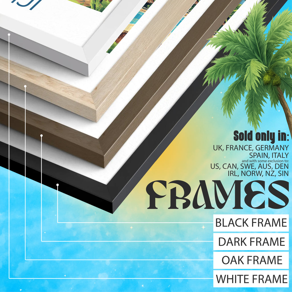 Fiji Travel Poster: Tropical Island Village Illustration Art