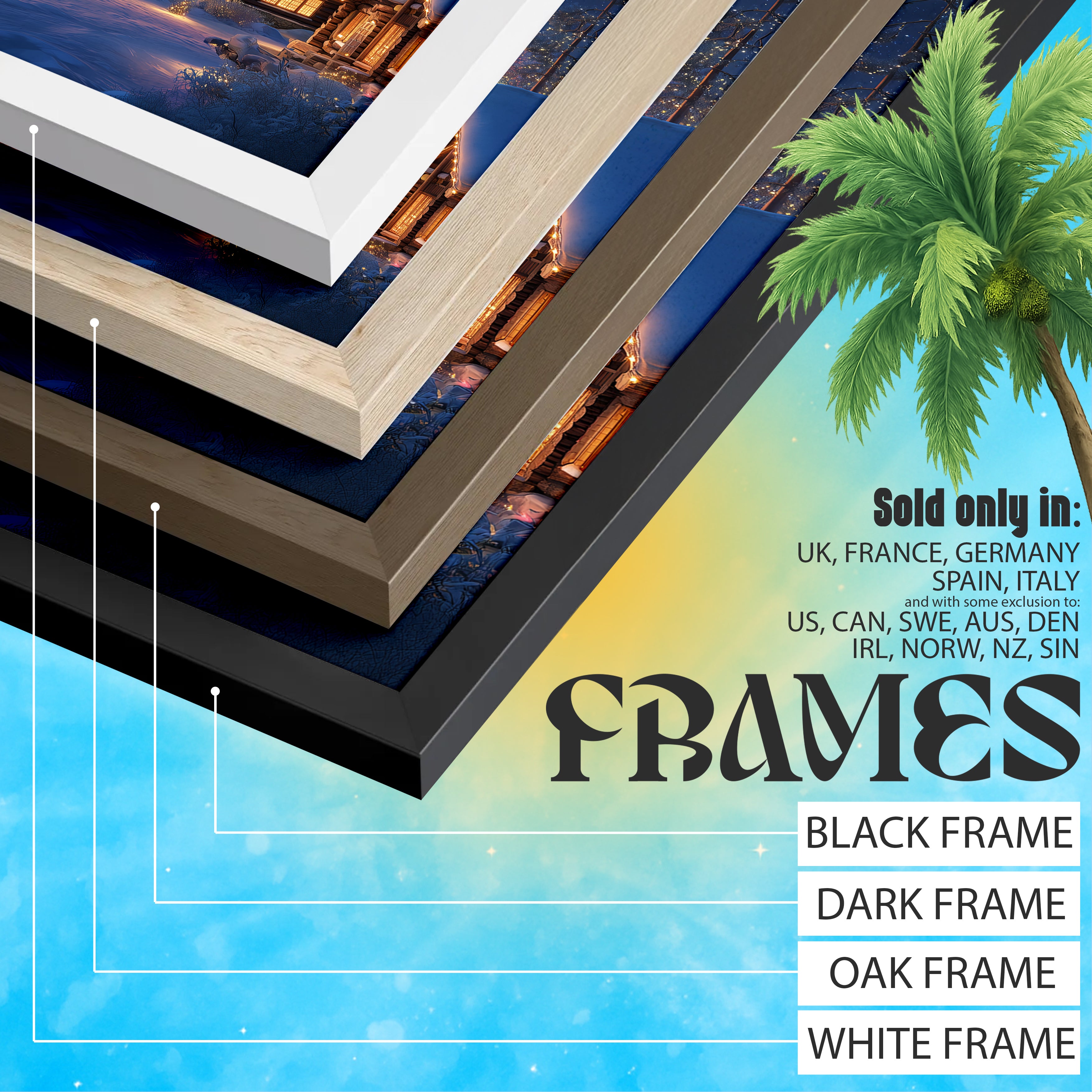 Lapland Northern Lights Travel Print: Santa Claus Village Winter Cabin Art