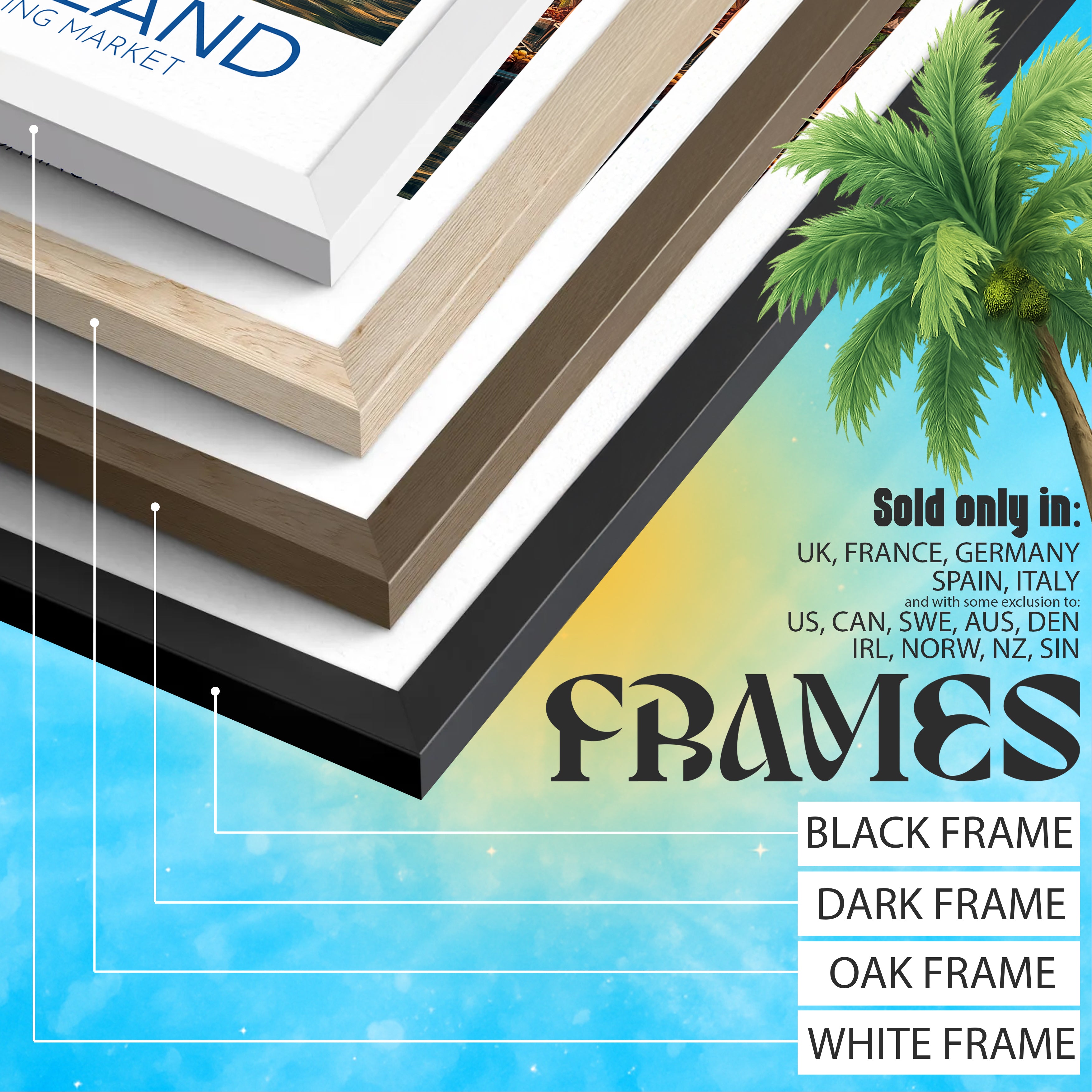 Thailand Travel Poster: Floating Market Tropical Illustration Art