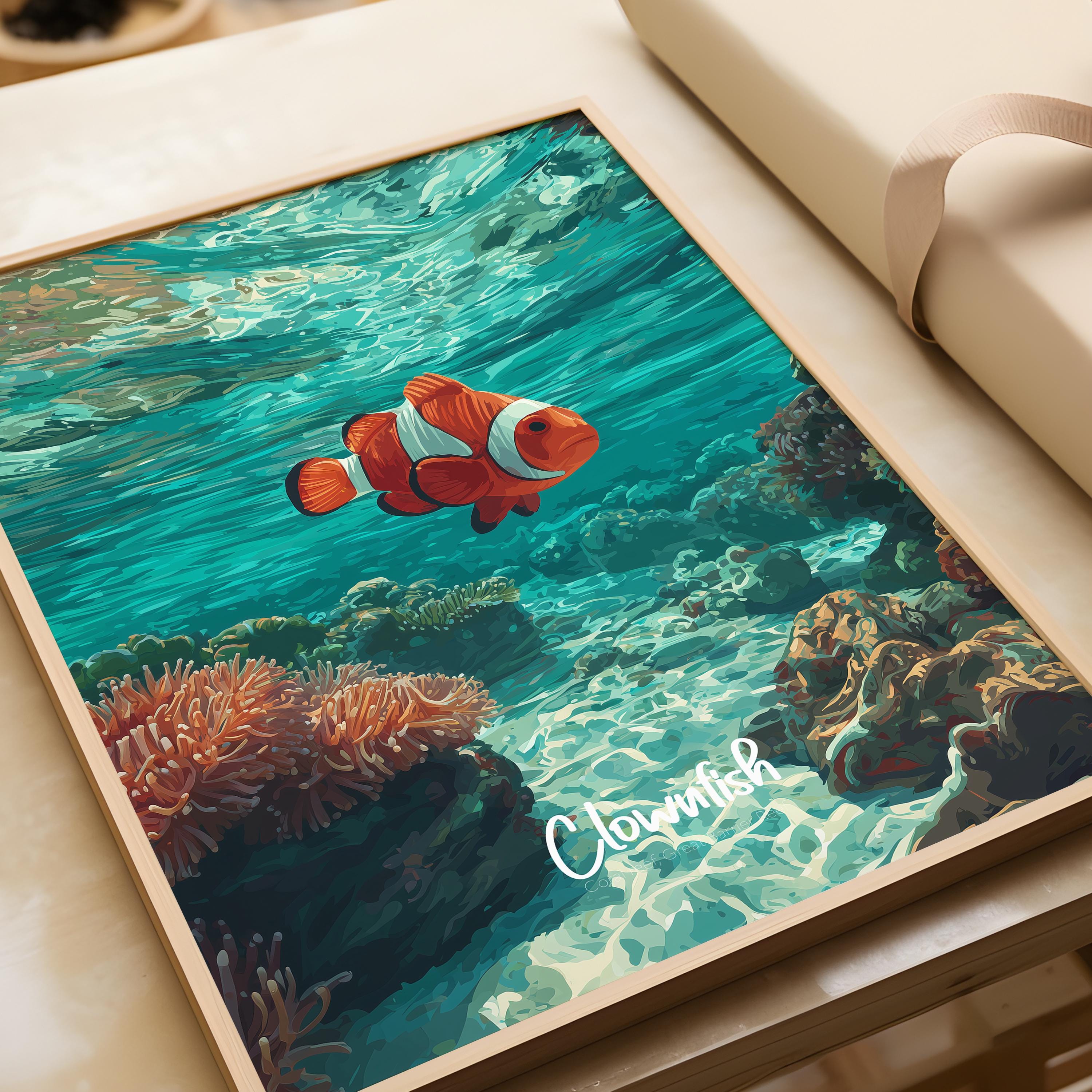 Clownfish Framed Poster: Tropical Ocean Nursery Wall Art