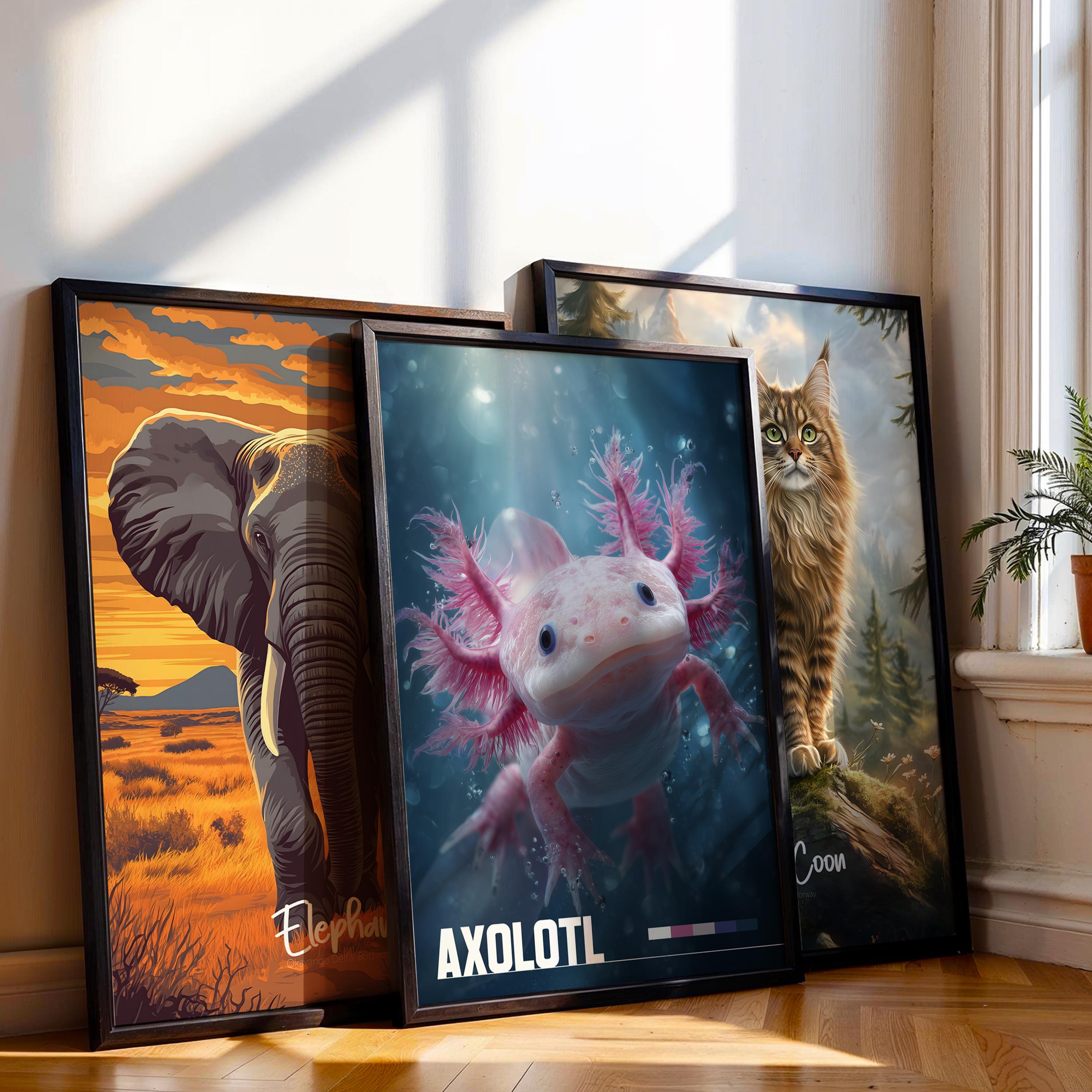 Axolotl Framed Poster: Cute Aquatic Animal Wall Art for Nursery or Kids Room