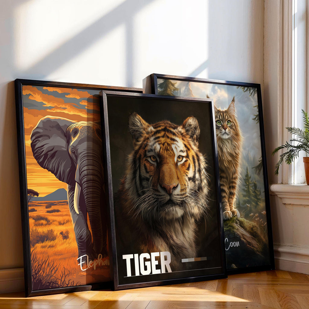 Tiger Framed Poster: Wild Big Cat Wall Art for Nursery or Kids Room