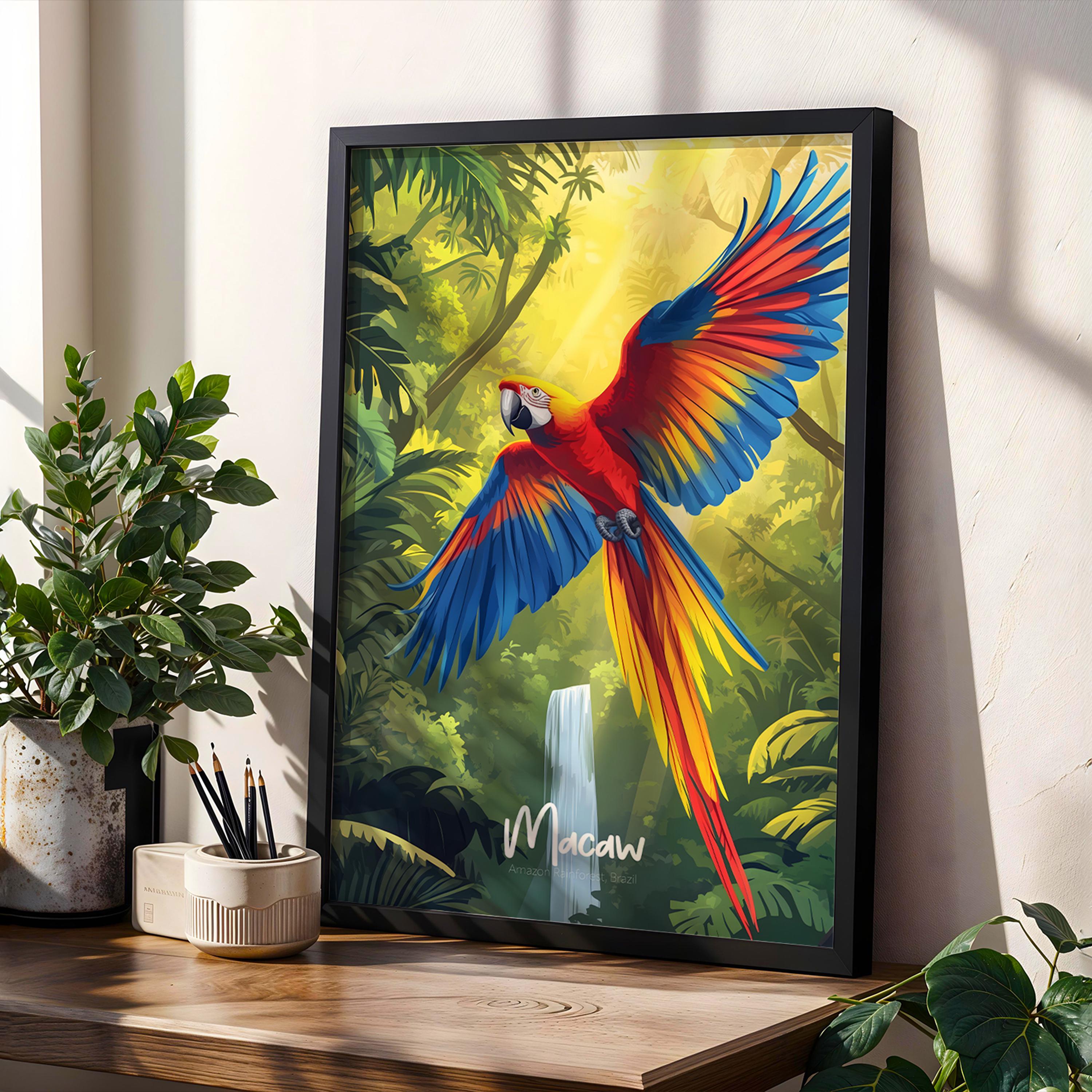 Macaw Wall Art Print: Amazon Brazil Tropical Bird Illustration