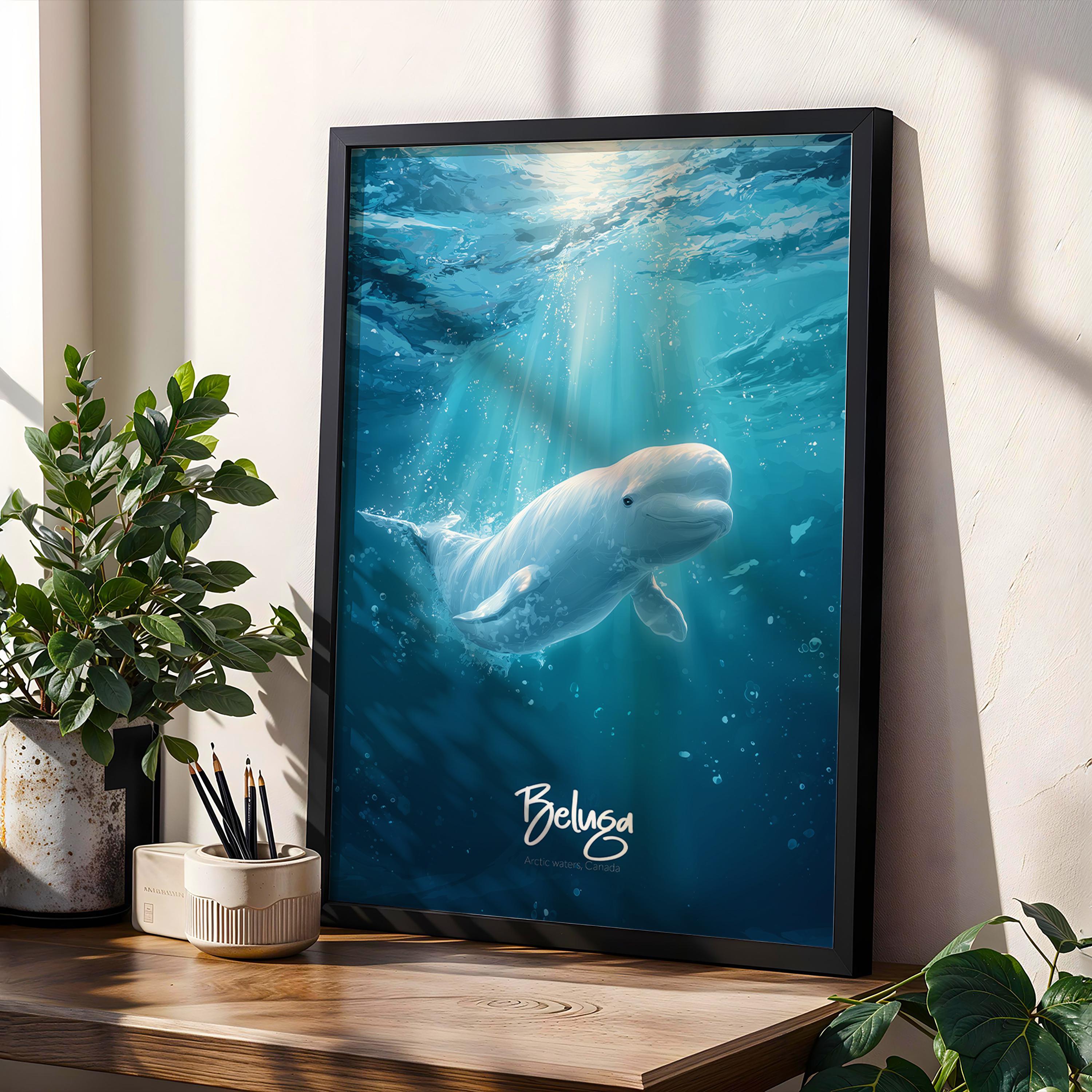 Beluga Whale Framed Poster: Calming Ocean Nursery Wall Art