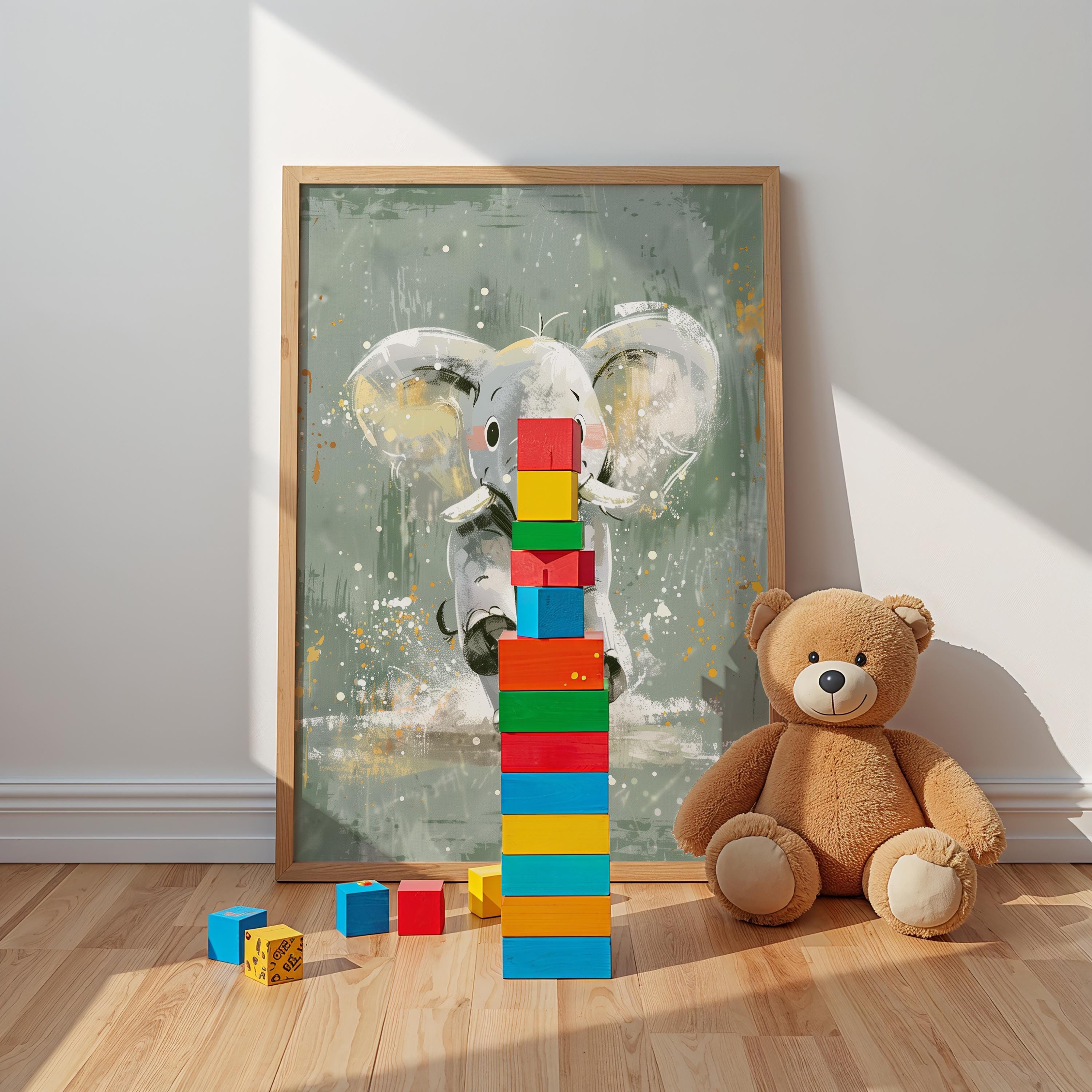 Elephant Nursery Wall Art – Safari Animal Print for Kids