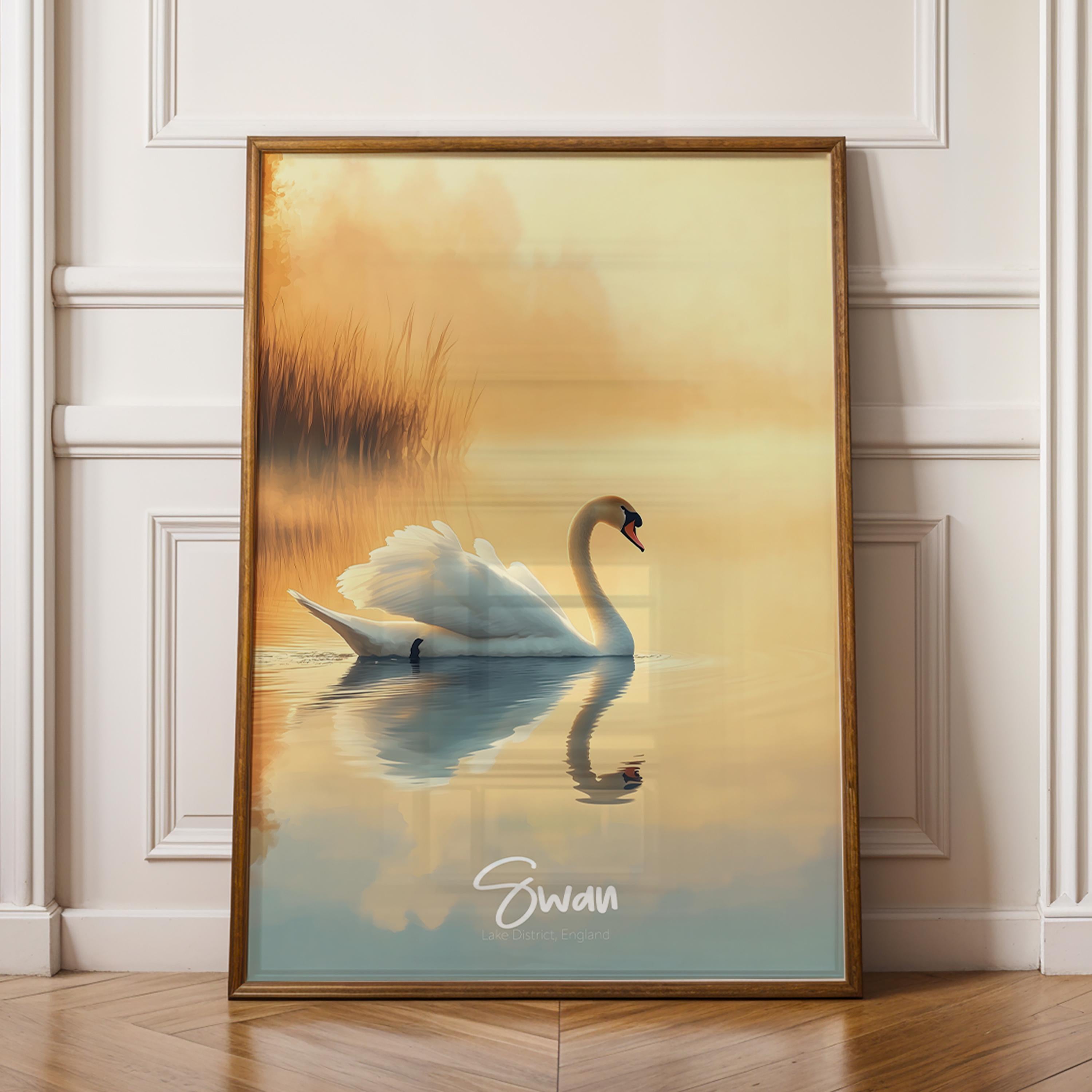 Swan Lake Art Print: Minimalist Bird Illustration, Nature Decor