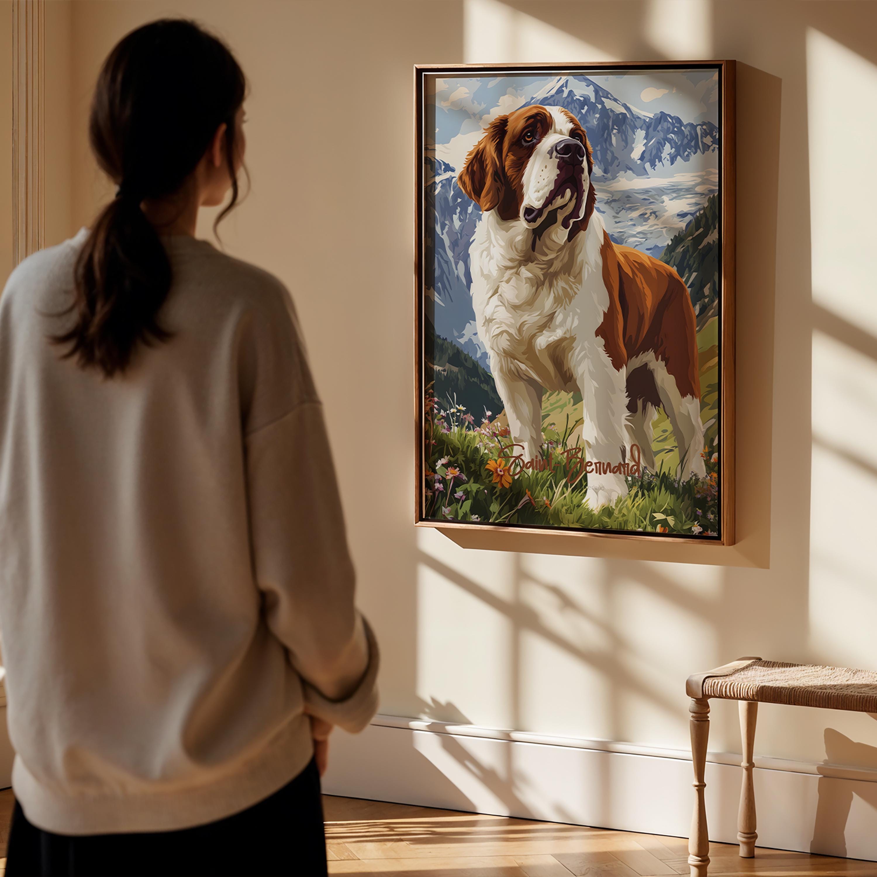 Saint Bernard Wall Art – Gentle Mountain Dog Illustration, Nature-Inspired Decor, Gift for Dog Lovers