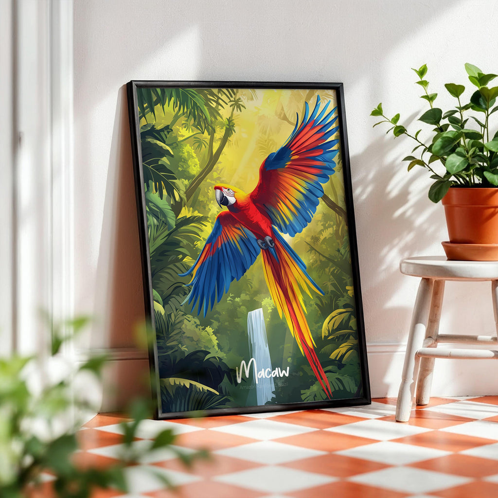 Macaw Wall Art Print: Amazon Brazil Tropical Bird Illustration