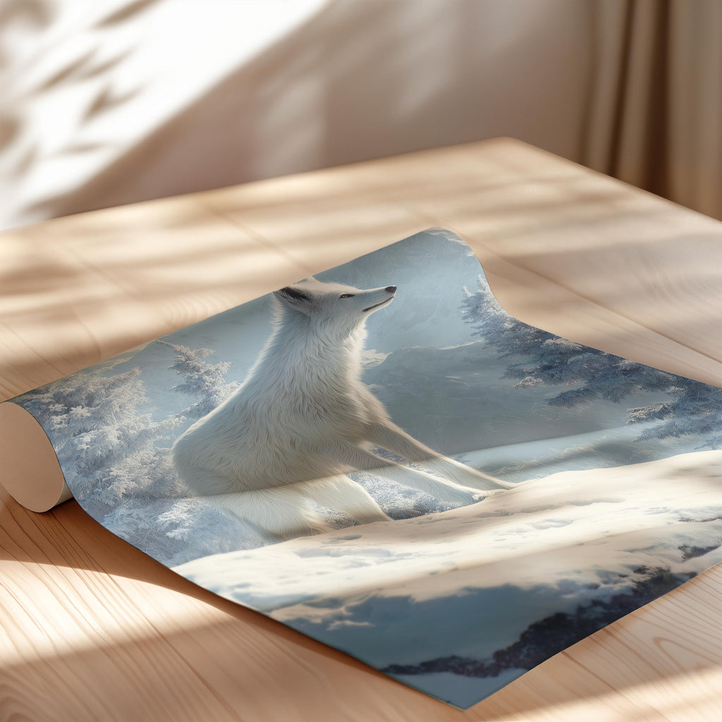 Arctic Wolf Print: Minimalist Wildlife Poster, Cabin or Kids Room